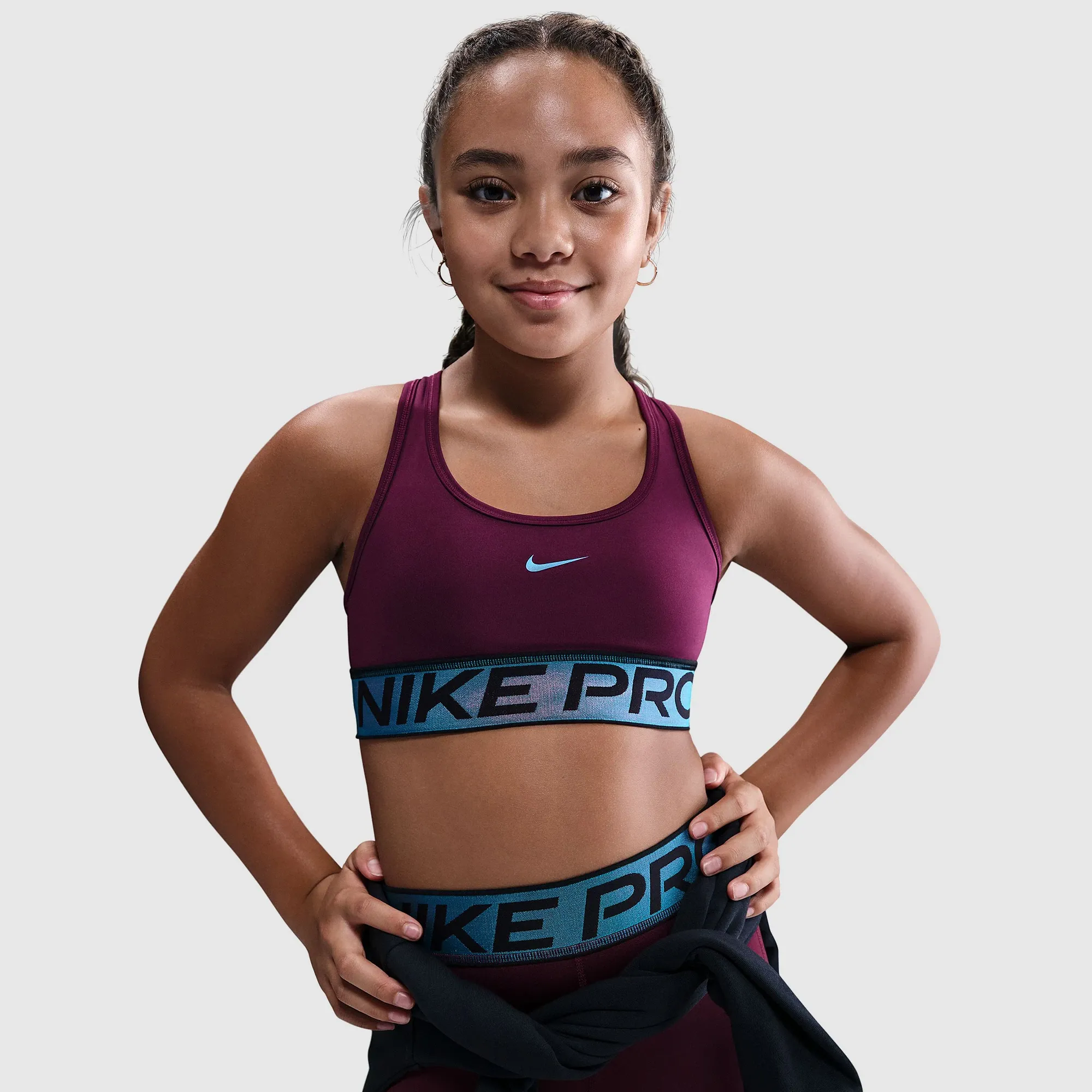 Nike Pro Older Girls Swoosh Sports Bra 8 15Y Bordeaux Black