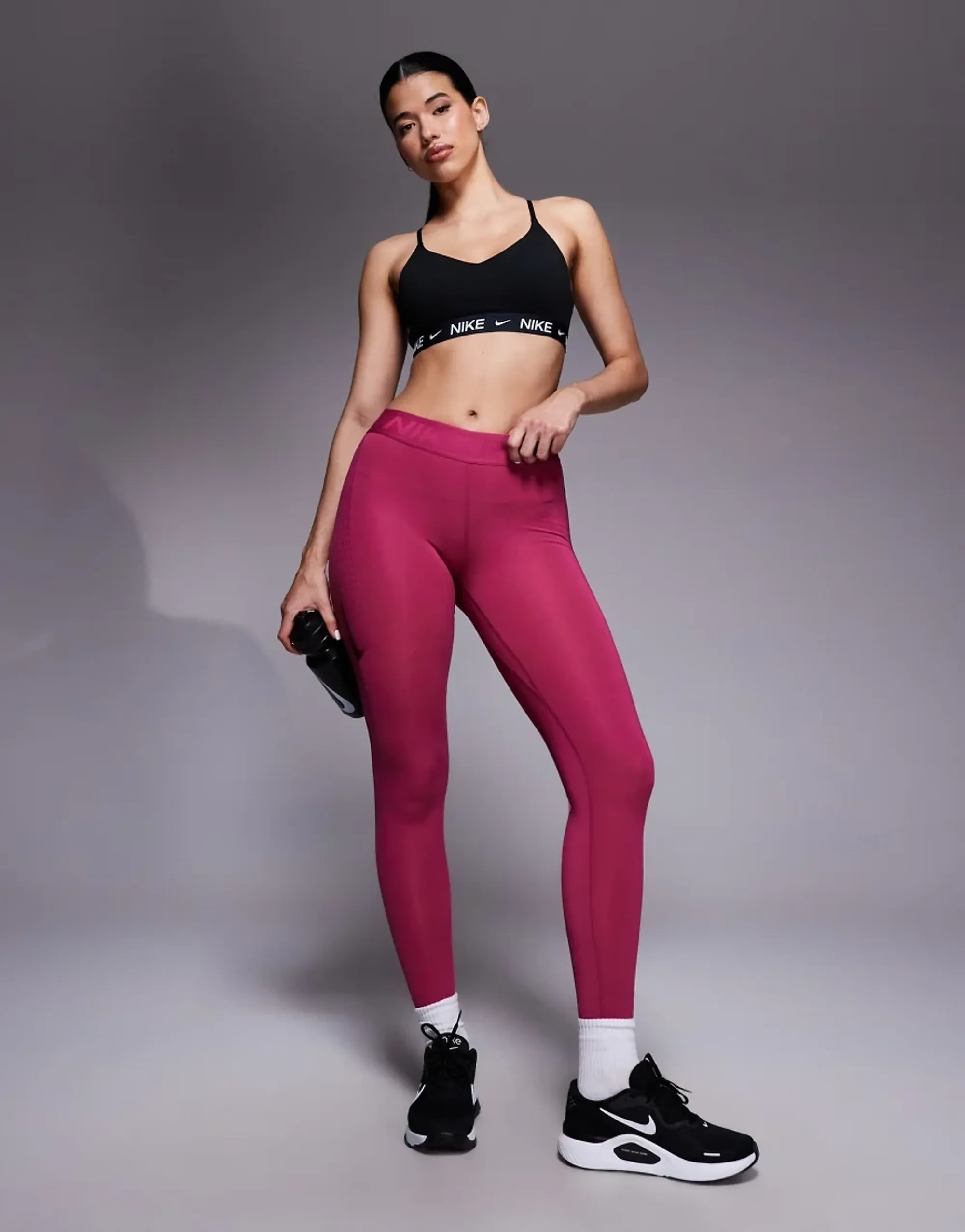 Nike Pro Training 365 Mid Rise Leggings In Pink