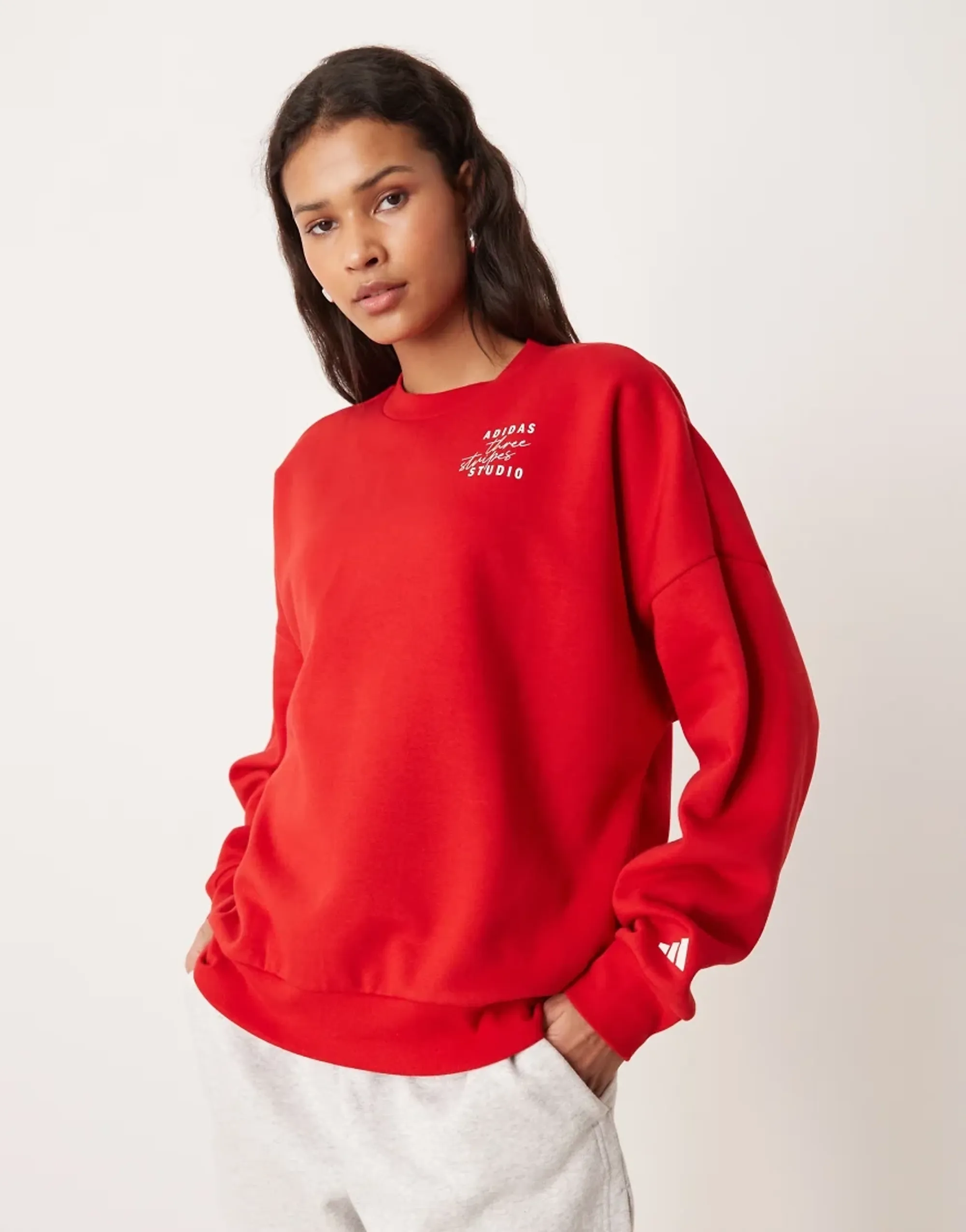 Adidas Performance Three Stripes Studios Sweatshirt In Red