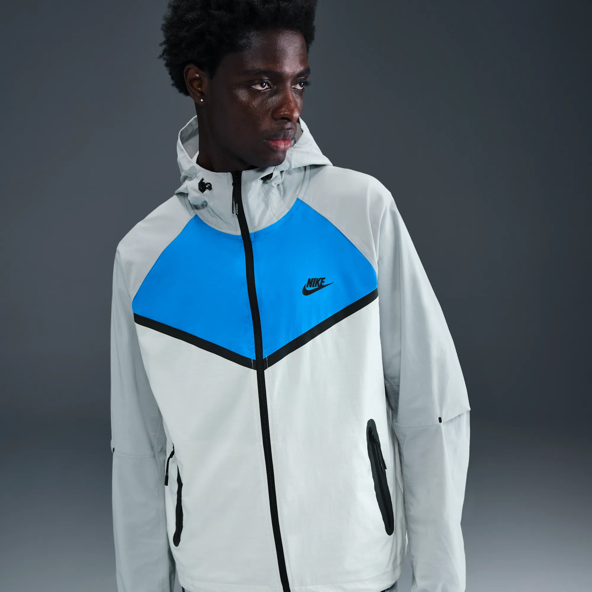 Nike Tech Men's Woven Full-Zip Windrunner Jacket - Grey - Nylon/Elastane