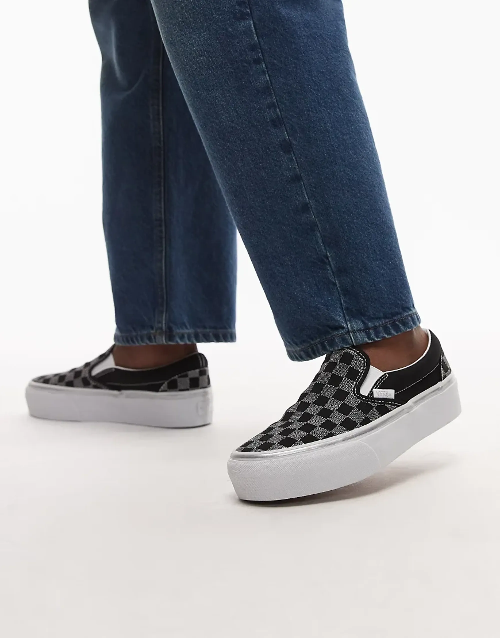 Vans Classic Platform Slip On Trainers In Black And White Metallic