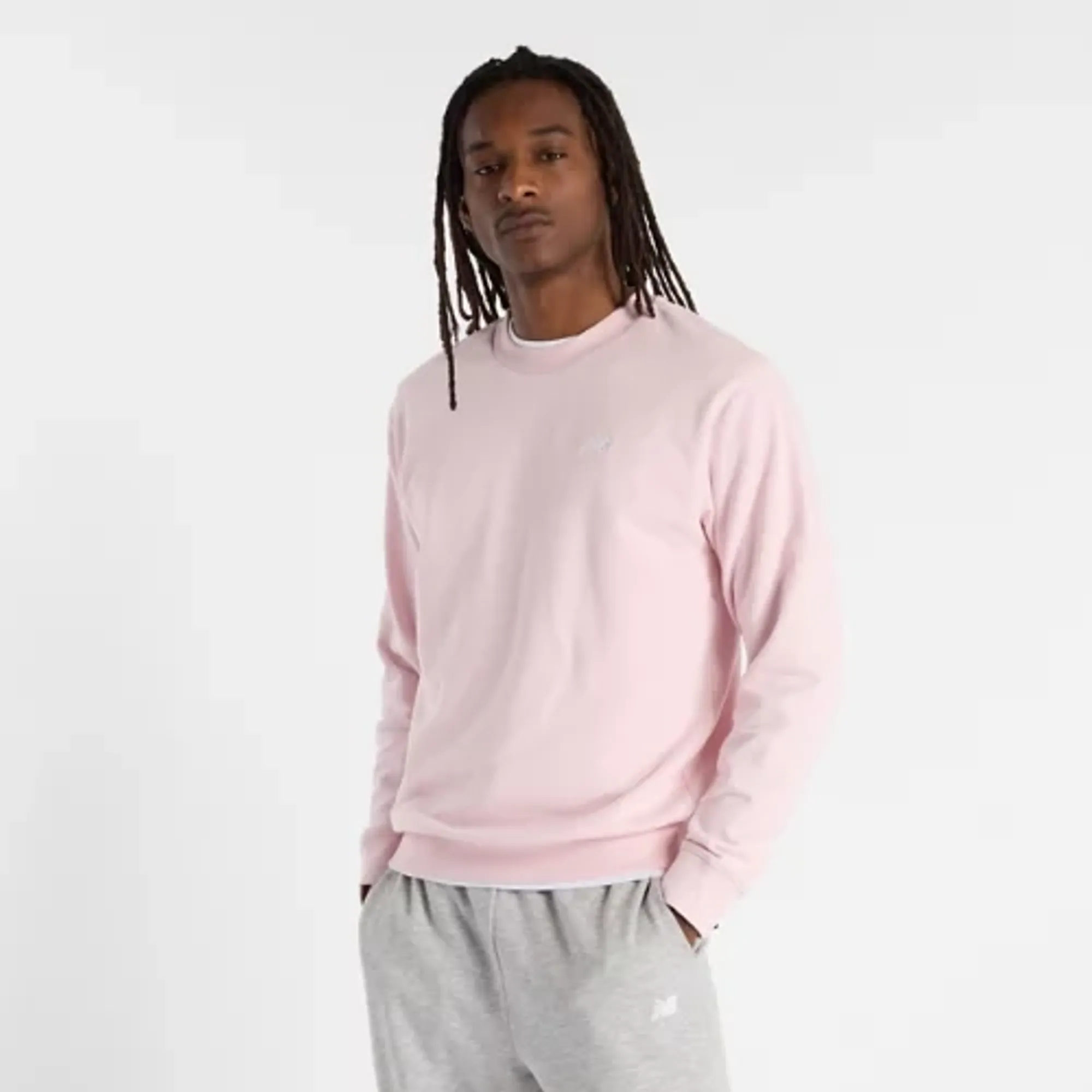 New Balance Men's Sport Essentials French Terry Crew in Pink Cotton
