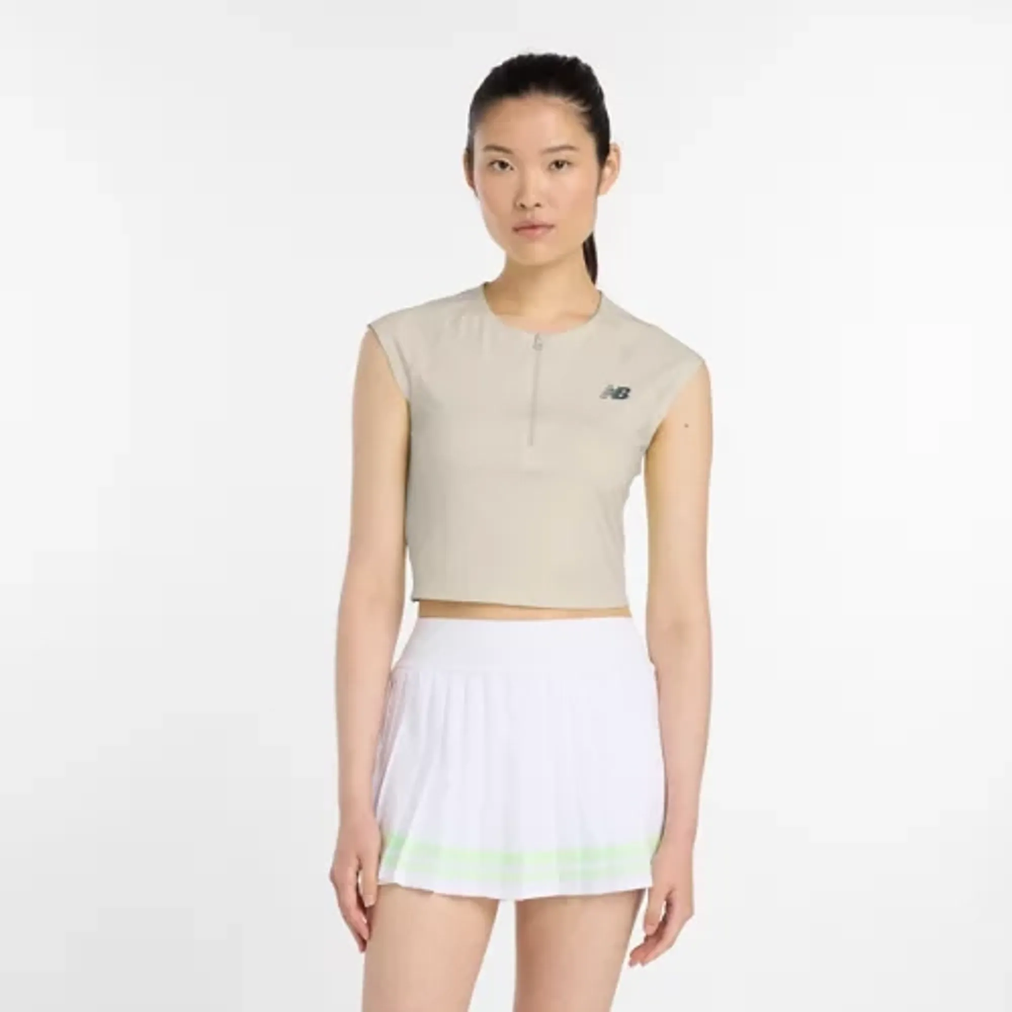 New Balance Women's Tournament Cap Top in Beige Poly Knit