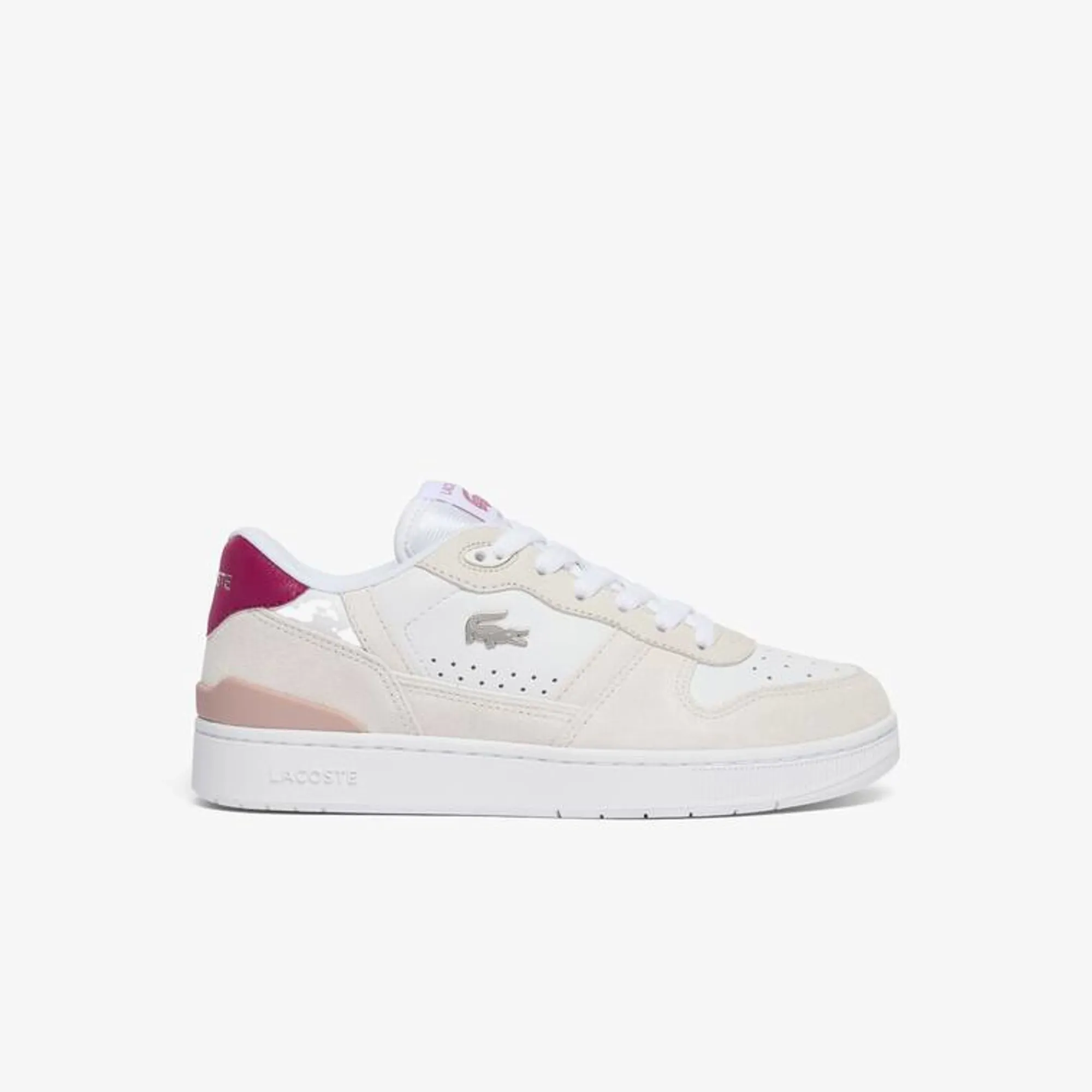 Lacoste Women's T-Clip Set Suede Sneakers - White / Dark Purple