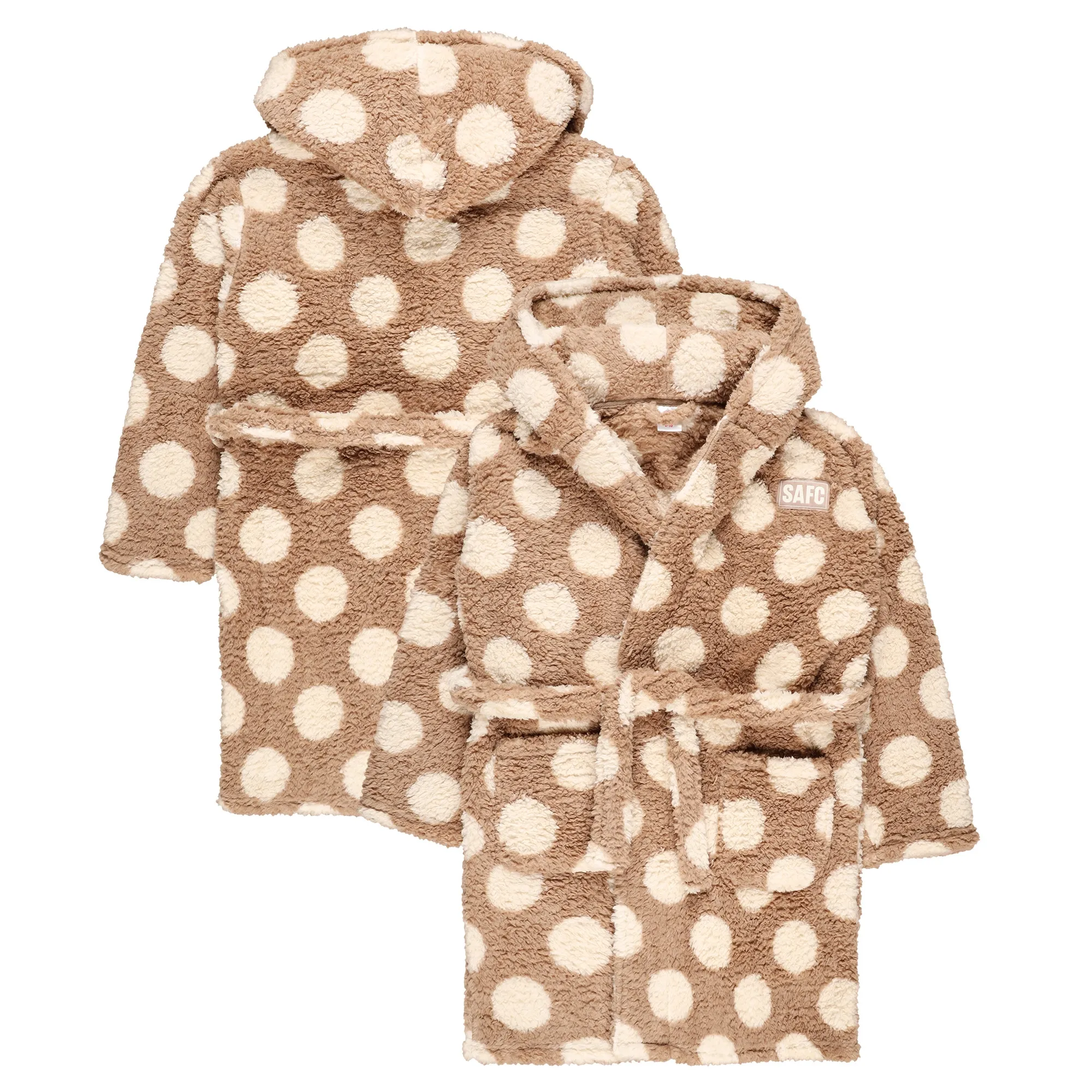 Sunderland Polka Dot Fleece Hooded Robe - Beige - Womens