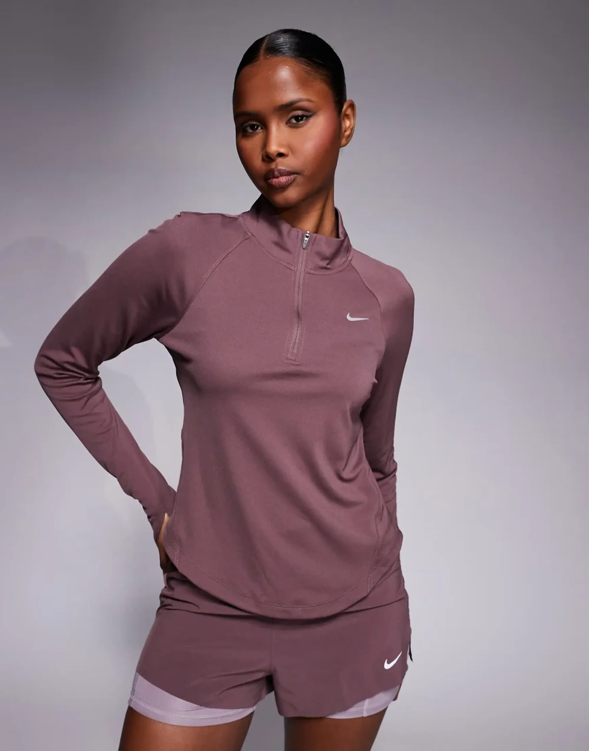 Nike Womens Tempo Swoosh HBR Dri-FIT Half Zip Top - Brown - Size S - Brown
