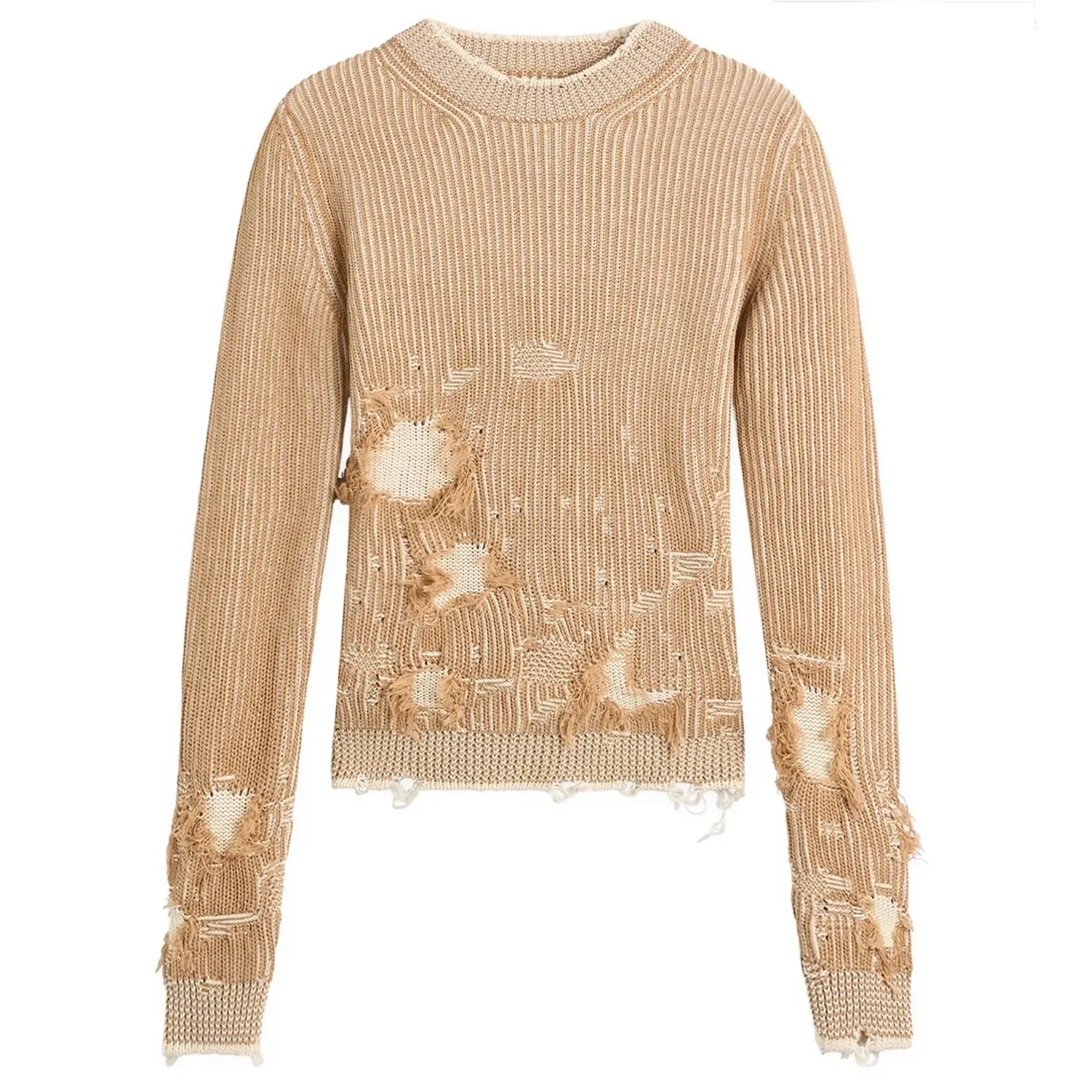 MM6 Maison Margiela Women's Shredded Knit Jumper Camel/Chalk