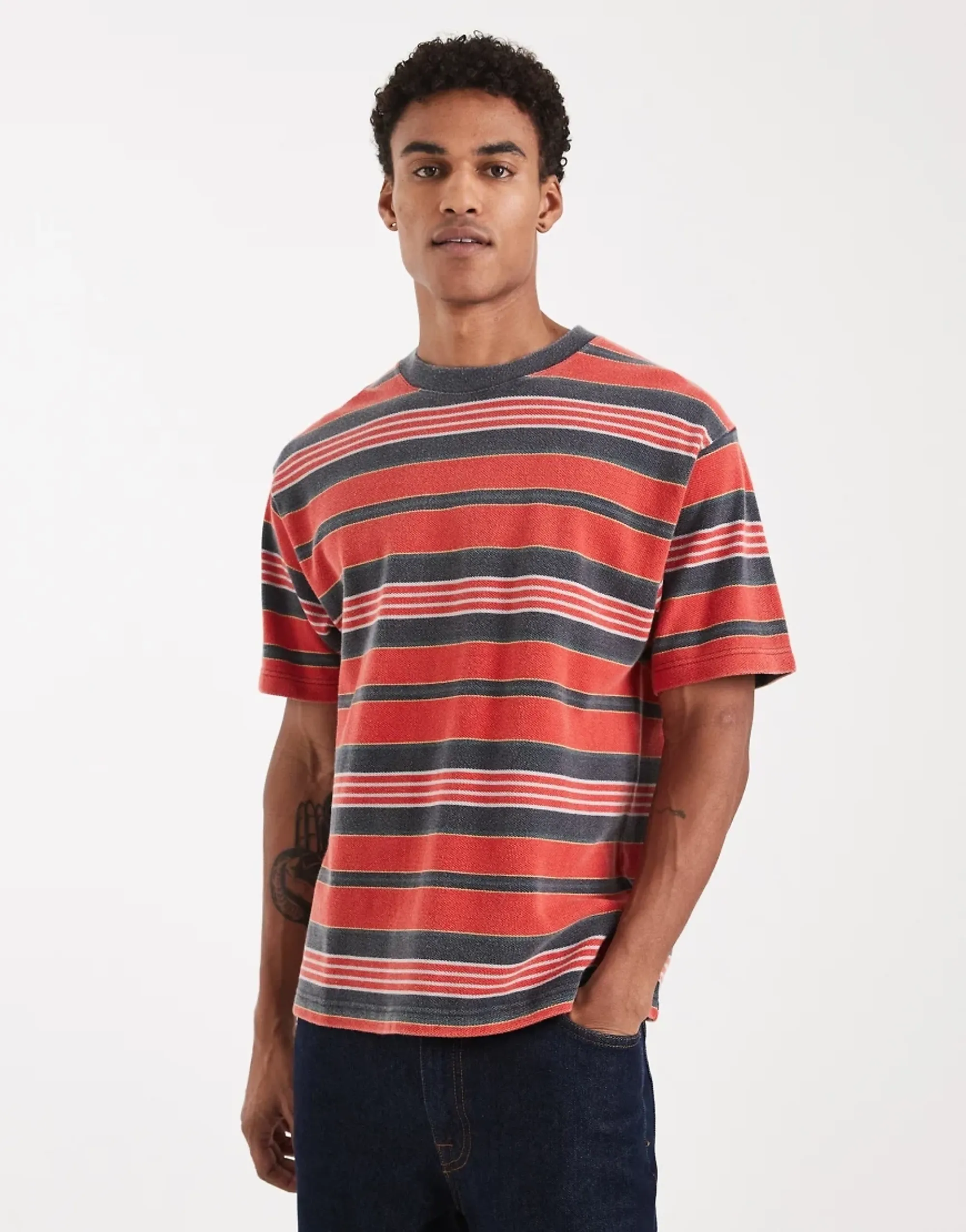 Vans - Pique Stripe Knit T-Shirt, Man, Red