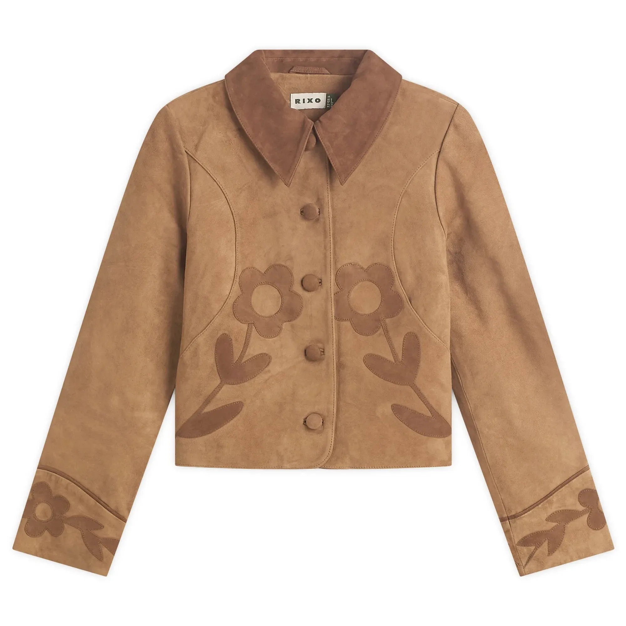 RIXO Women's Dionne Jacket Retro Daisy Applique Tan