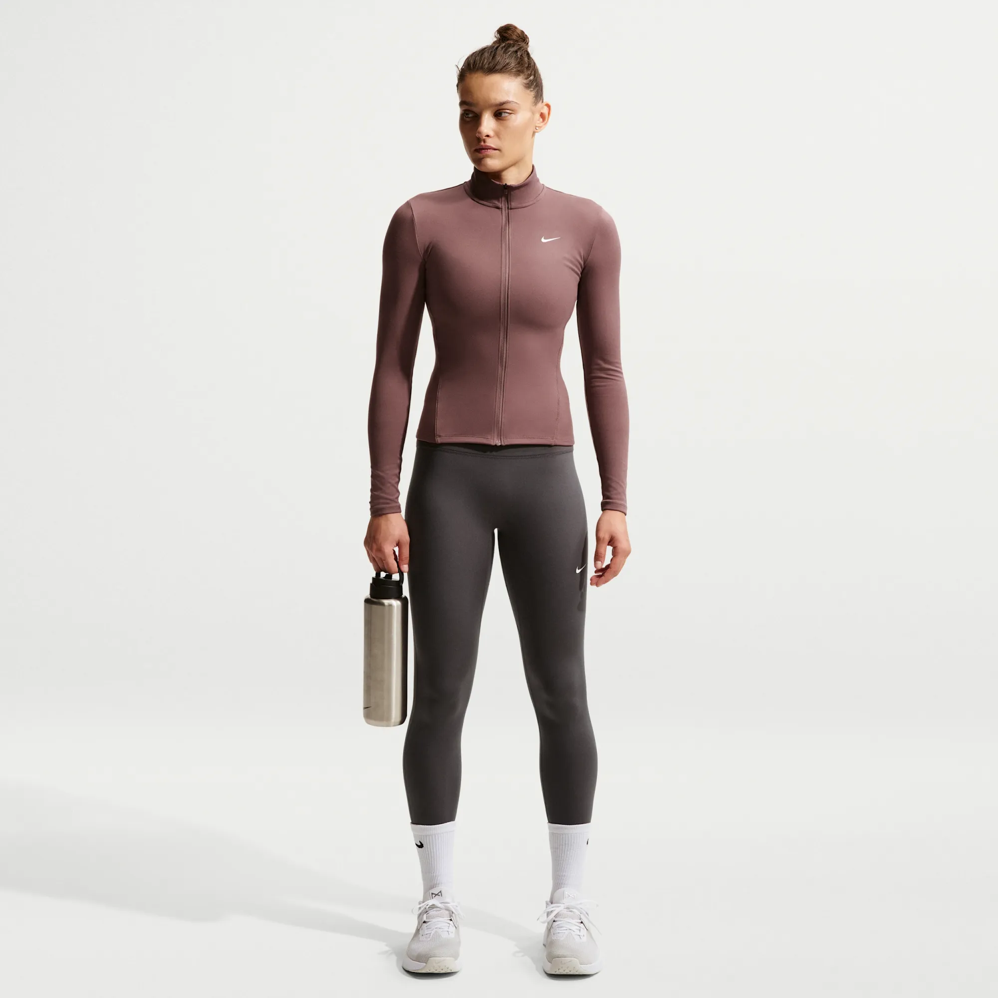 Nike One Seamless Front Women's High-Waisted Full-Length Leggings - Grey - Polyester/Elastane
