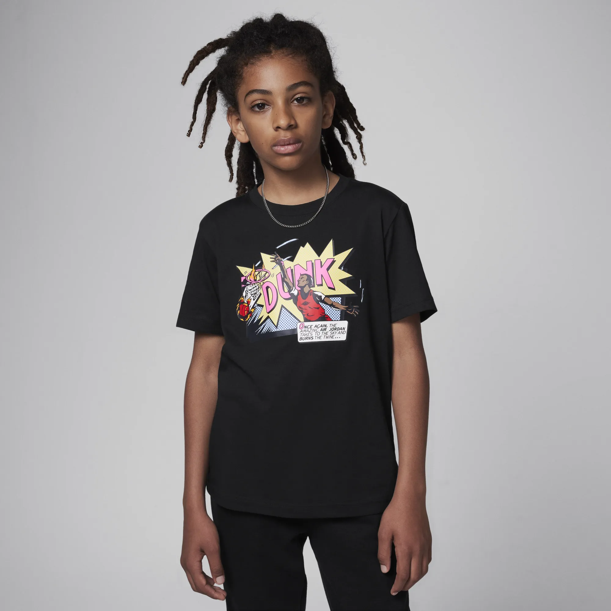 Nike Air Jordan Older Kids' Dunk Comics T-Shirt - Black - Cotton/Polyester