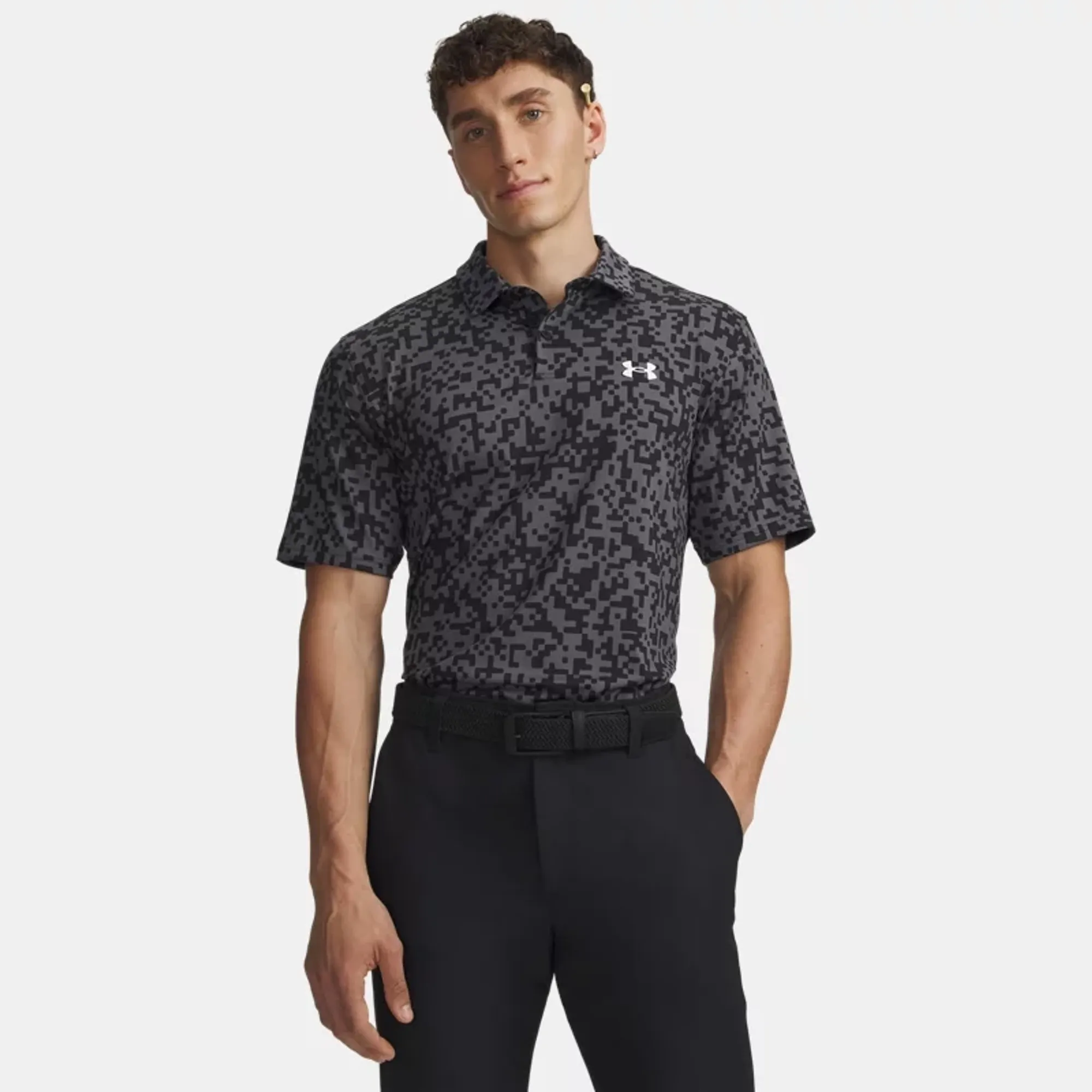 Under Armour  Tee To Green Printed Men's Polo Black / Castlerock / White L