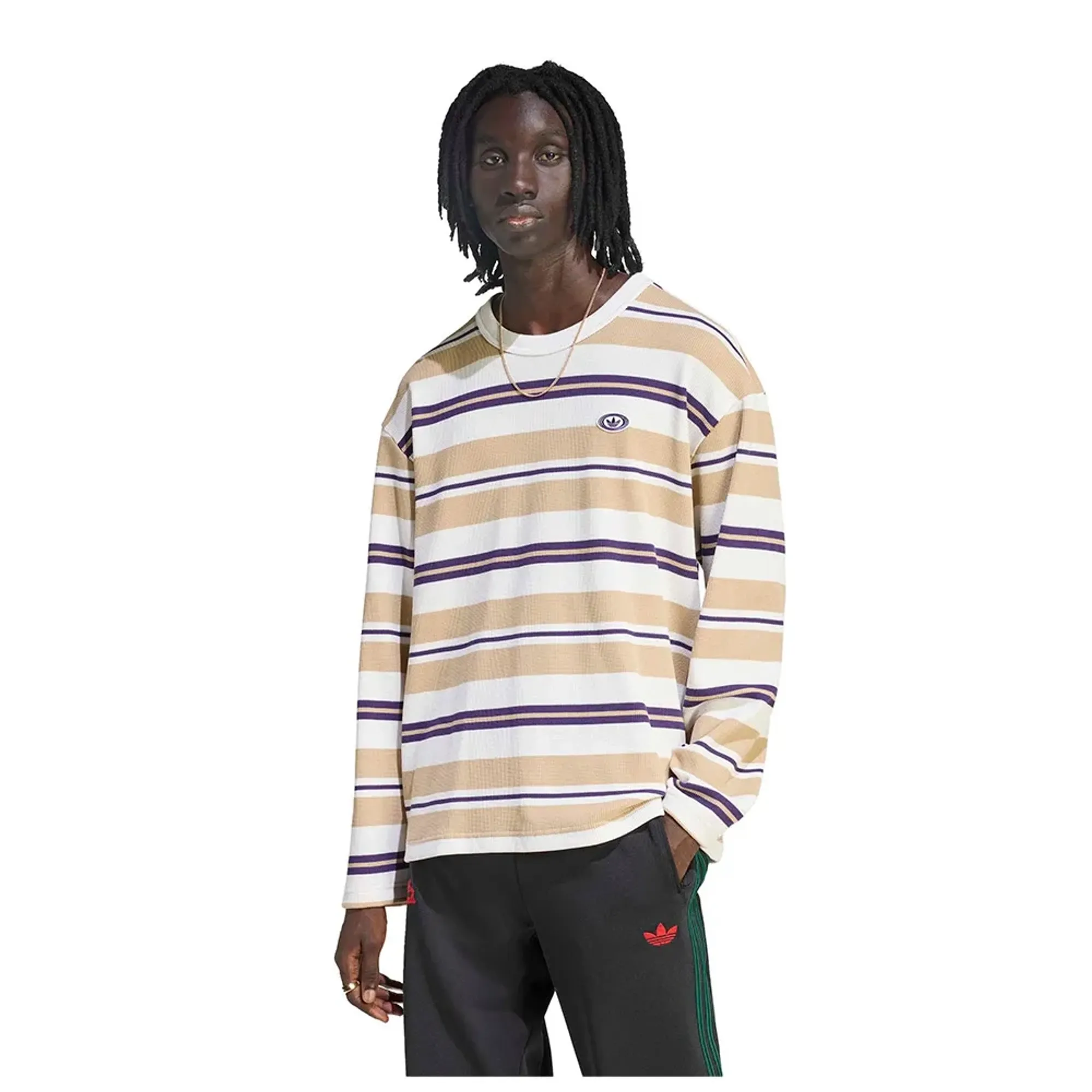 adidas Originals 90s Alternative Sport Long Sleeve Waffle T-Shirt, Beige