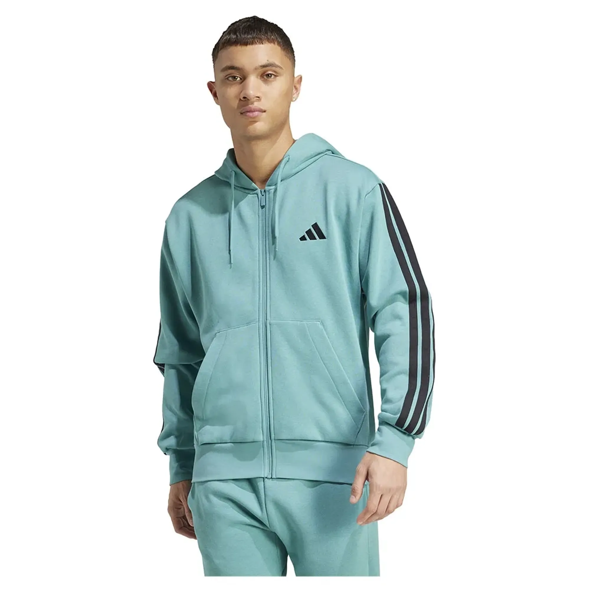 Adidas Essentials 3 Stripes Fleece Full Zip Sweatshirt