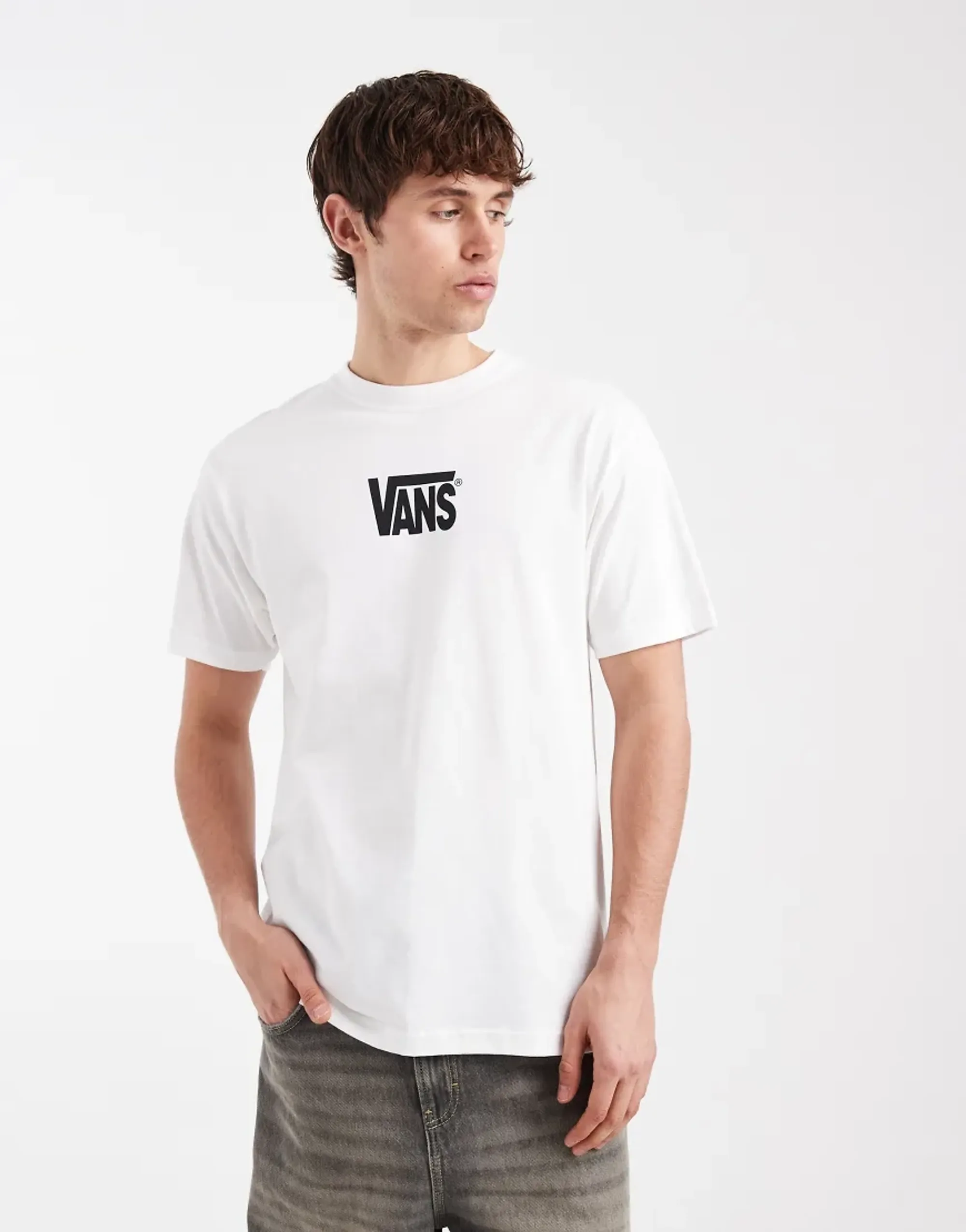 Vans Stretch Logo Tee In White/Black
