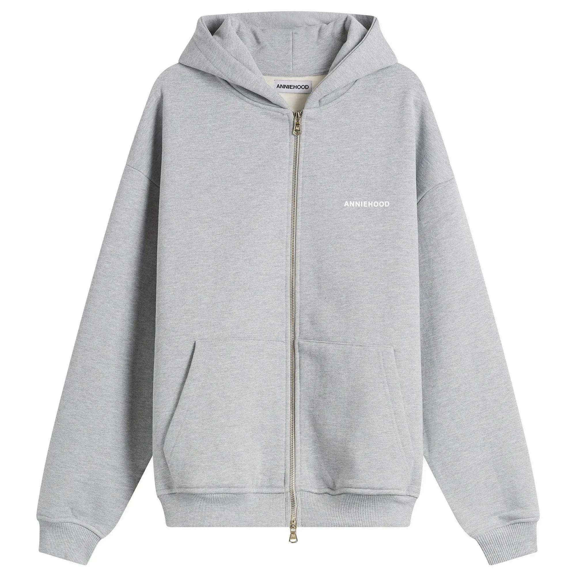 ANNIE HOOD Men's Mini Logo Zip Hoodie Marl Grey