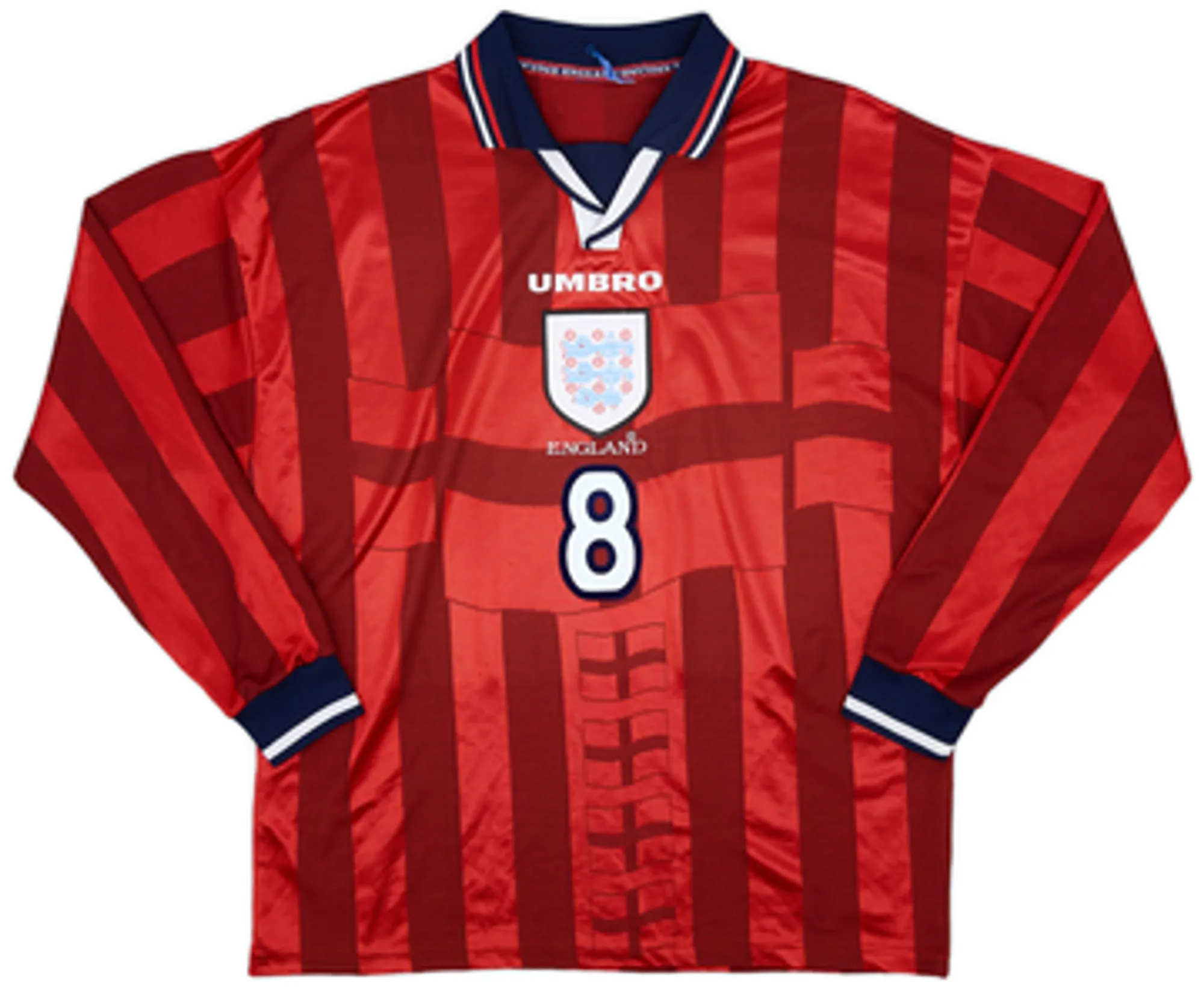 1997-99 England Away L/S Shirt Gascoigne #8 - 8/10 - (XL)