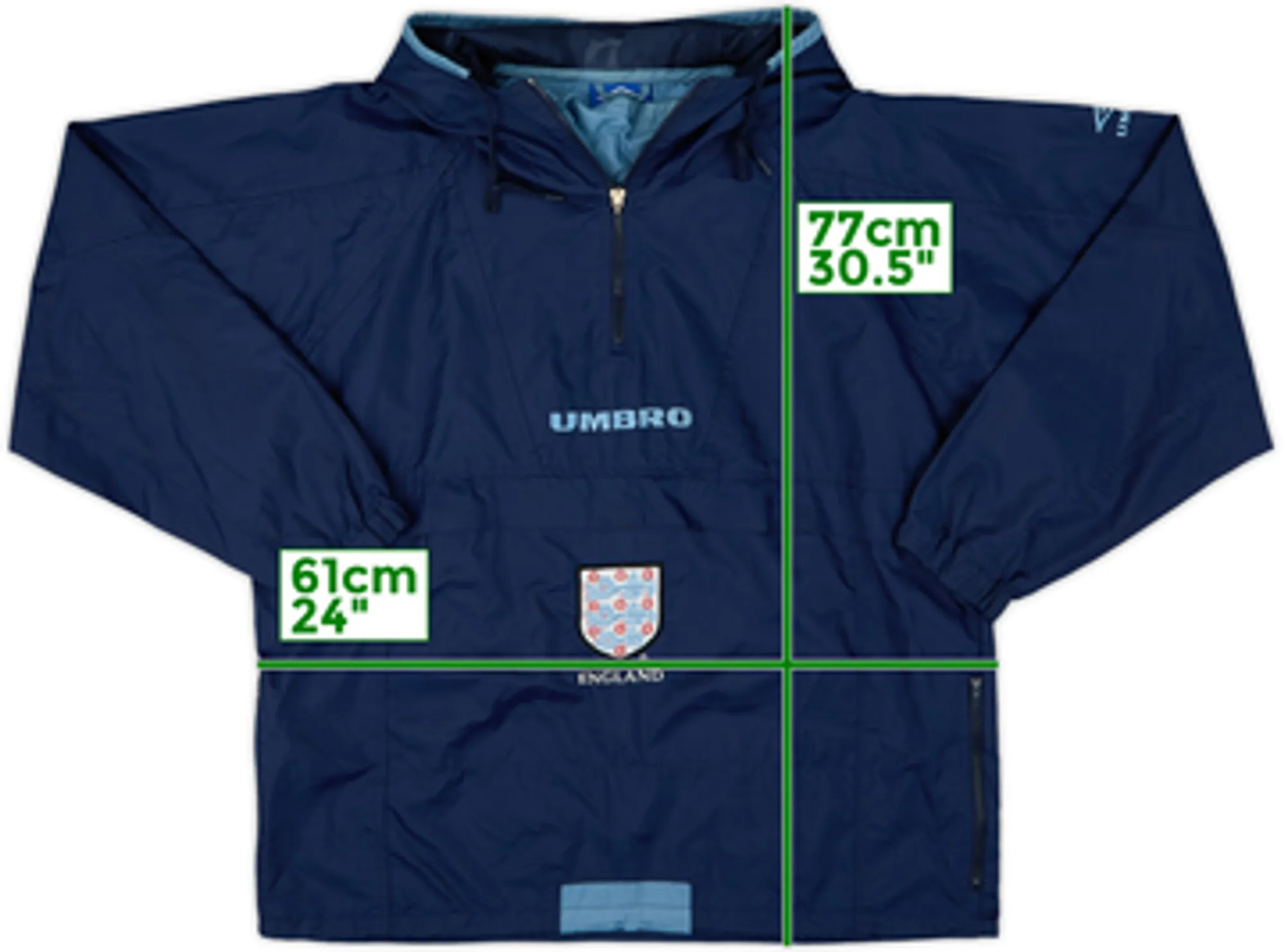 1998-00 England Umbro 1/4 Zip Hooded Rain Jacket - 9/10 - (S)