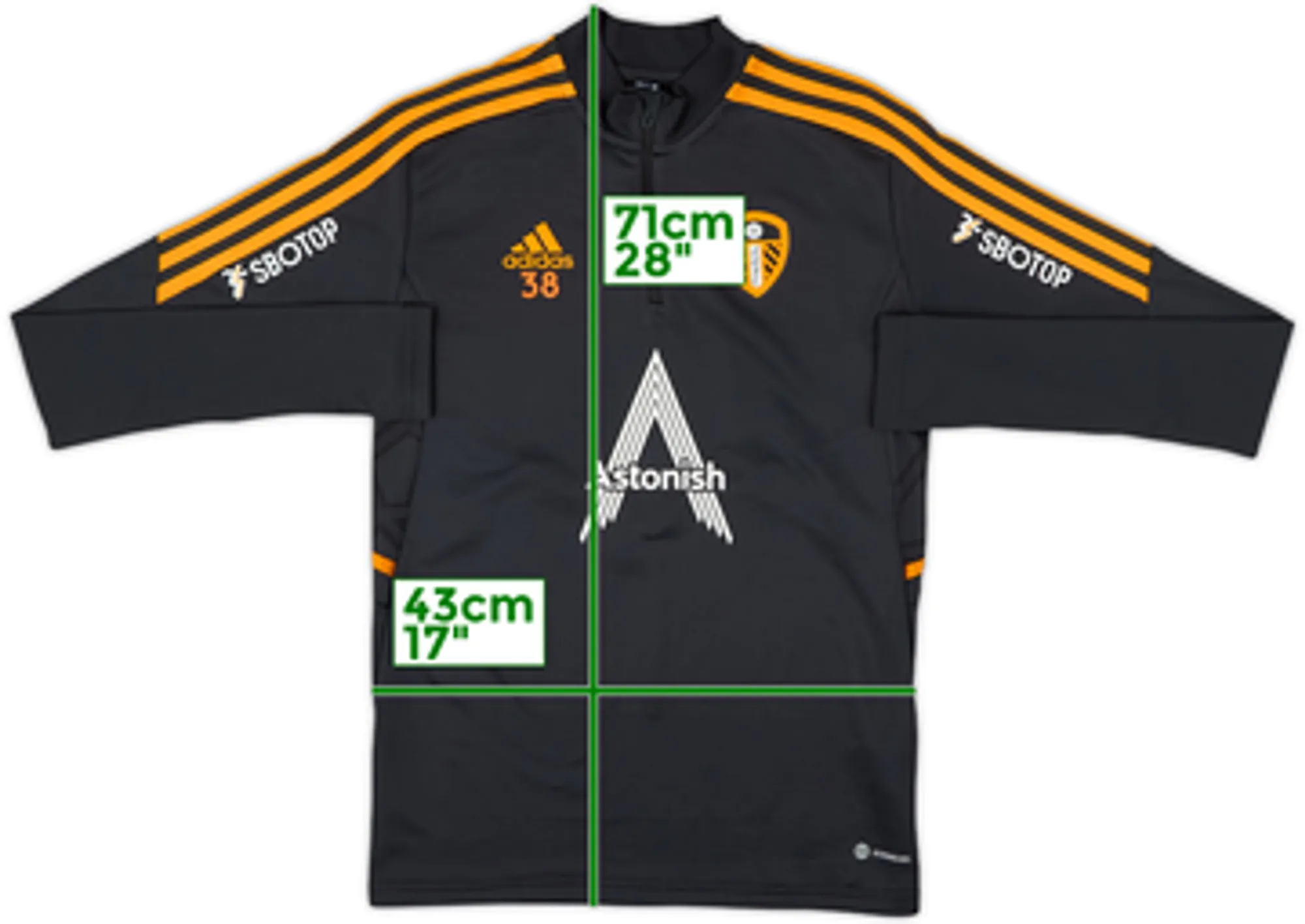 2022-23 Leeds Player Issue adidas 1/4 Zip Sweat Top #38 - 10/10 - (XS)