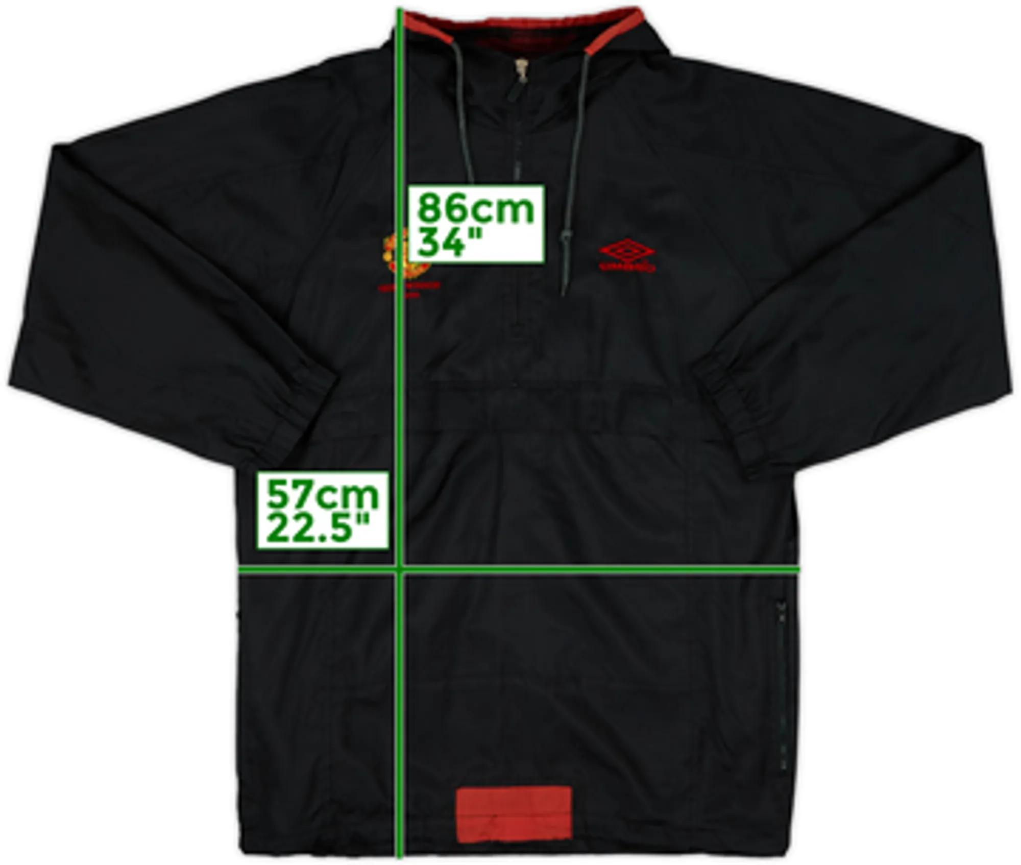 1999-01 Manchester United Umbro 1/4 Zip Hooded Drill Top - 9/10 - (L)