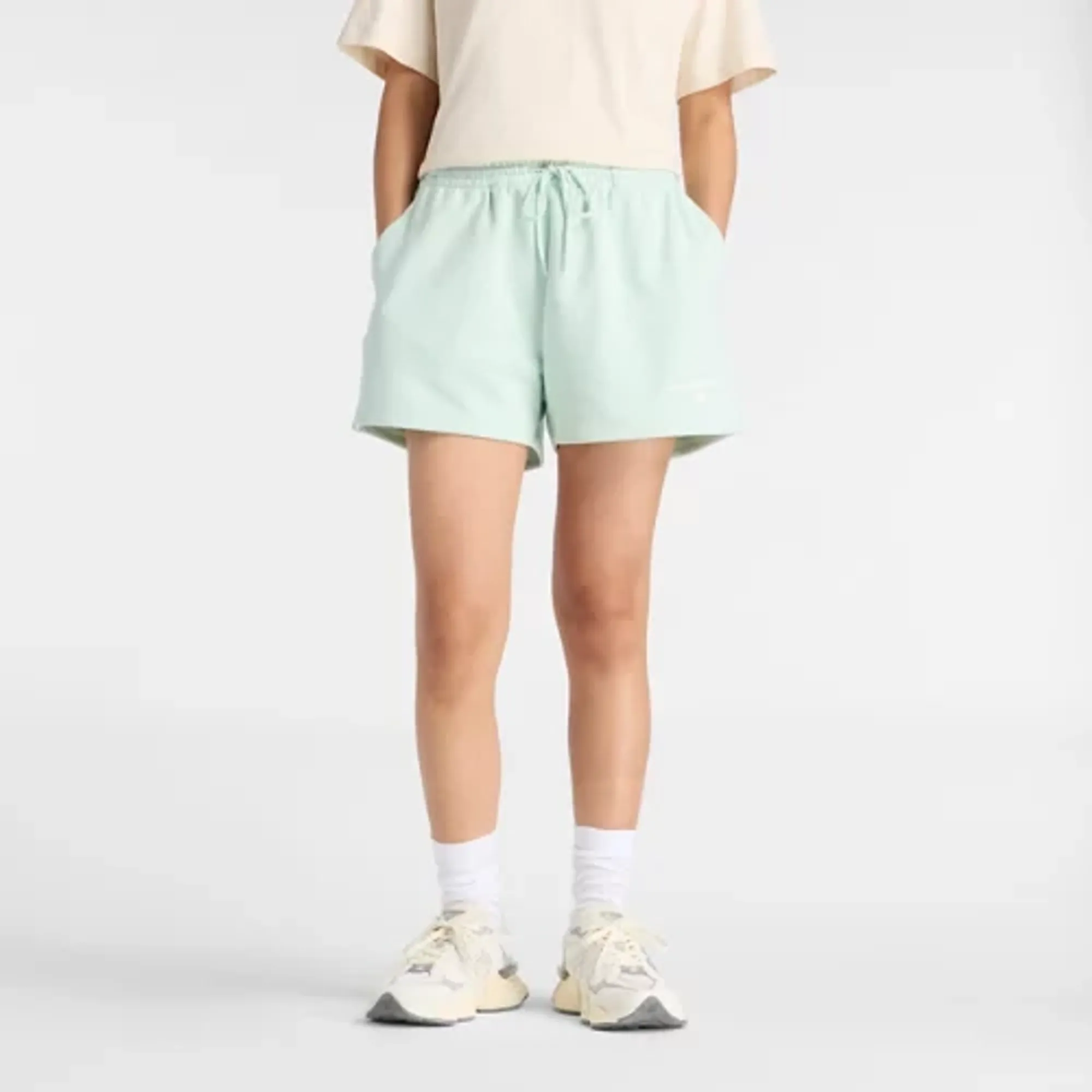 New Balance Women's Logo French Terry Short in Green Cotton Fleece