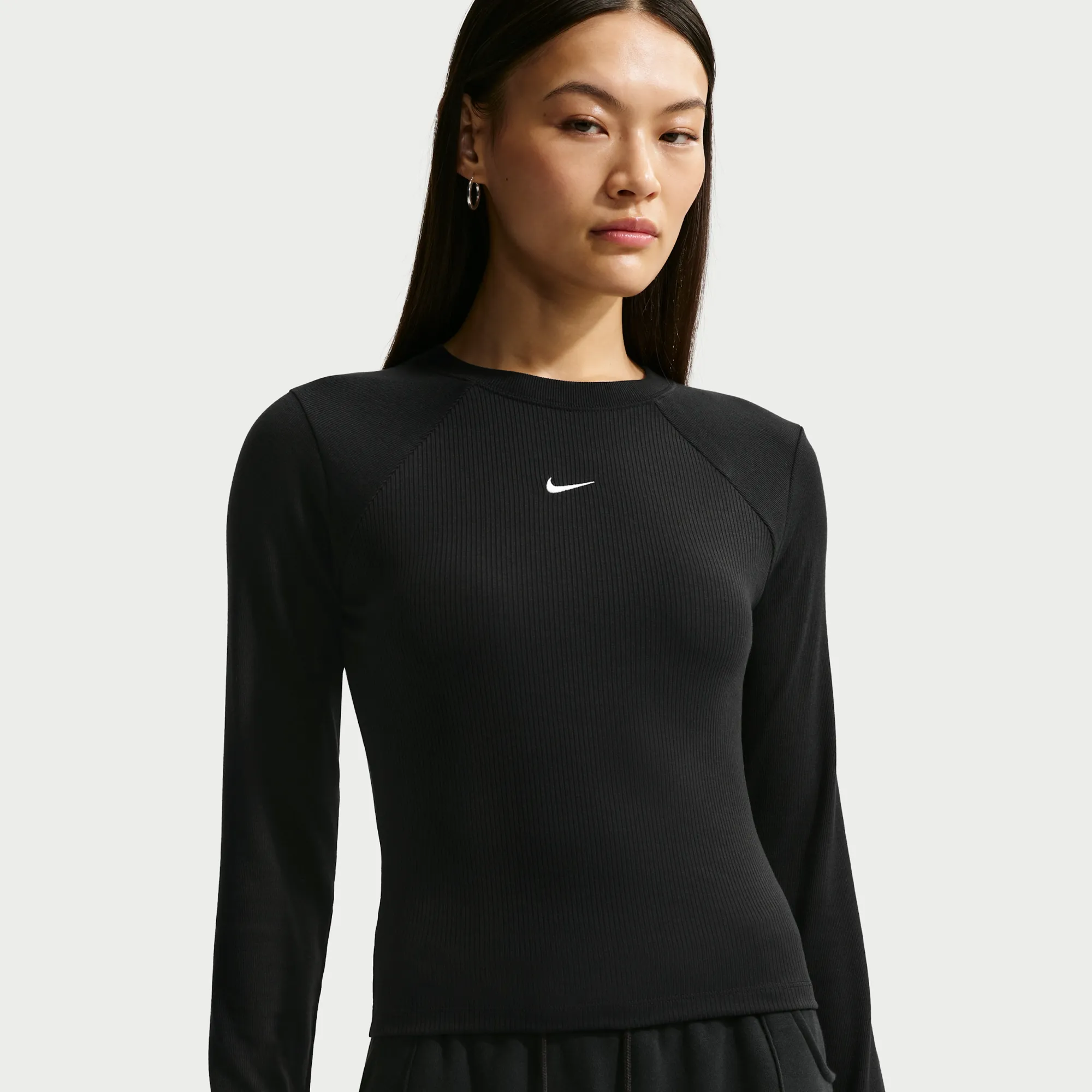 Nike Chill Knit Women's Tight Long-Sleeve Ribbed Top - Black - Polyester/Lyocell/Elastane