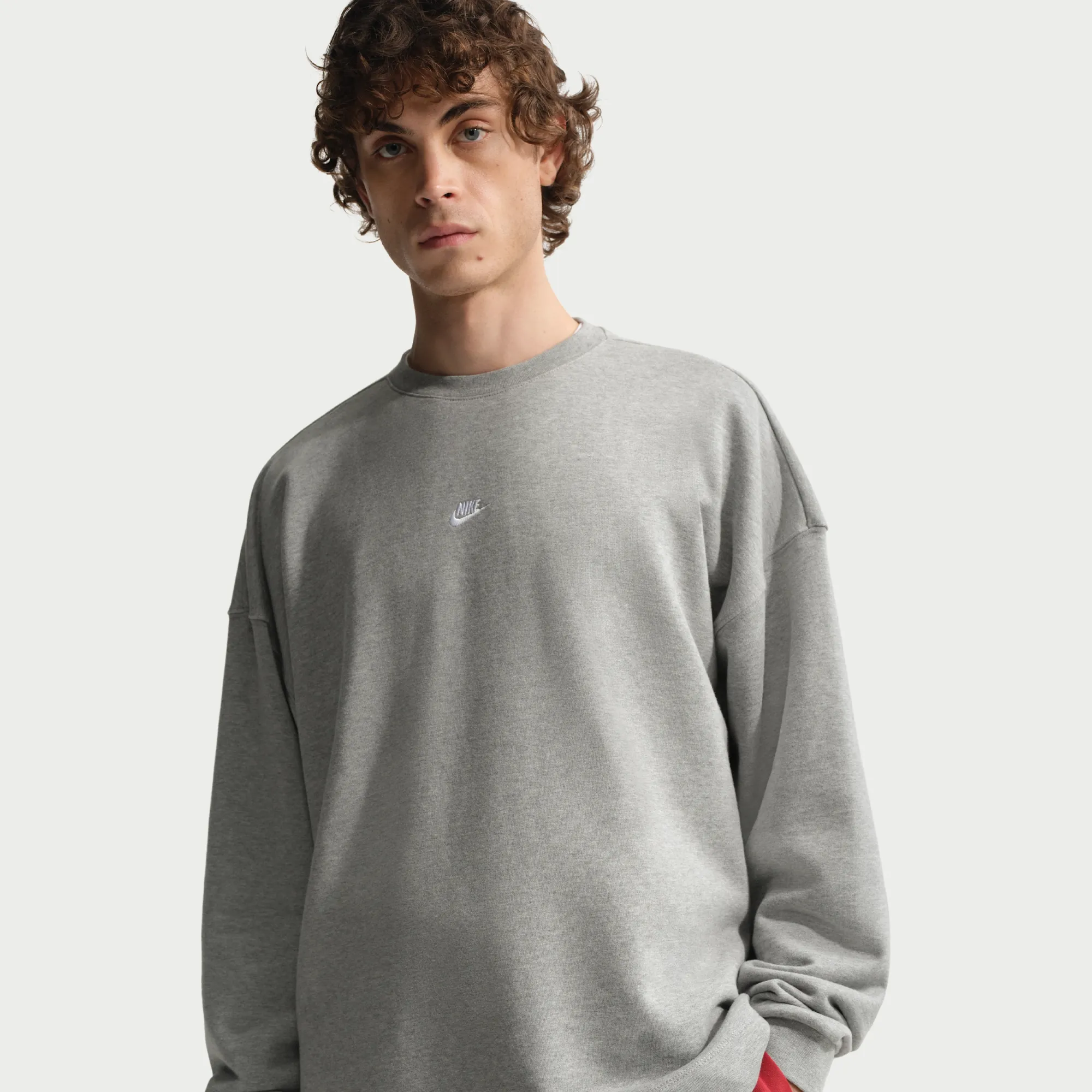 Nike Club Men's Oversized French-Terry Crew-Neck Sweatshirt - Grey - Cotton/Polyester