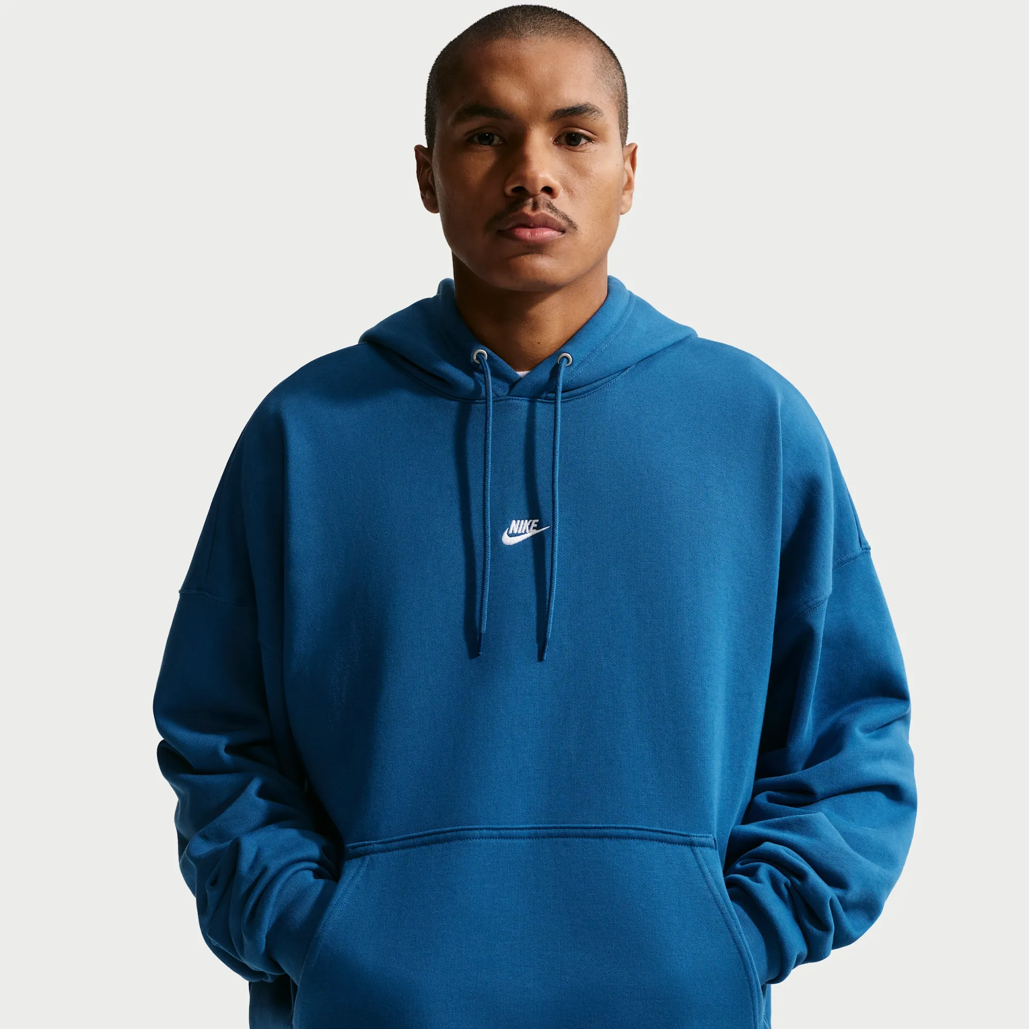 Nike Club Men's Oversized French Terry Pullover Hoodie - Blue - Cotton/Polyester