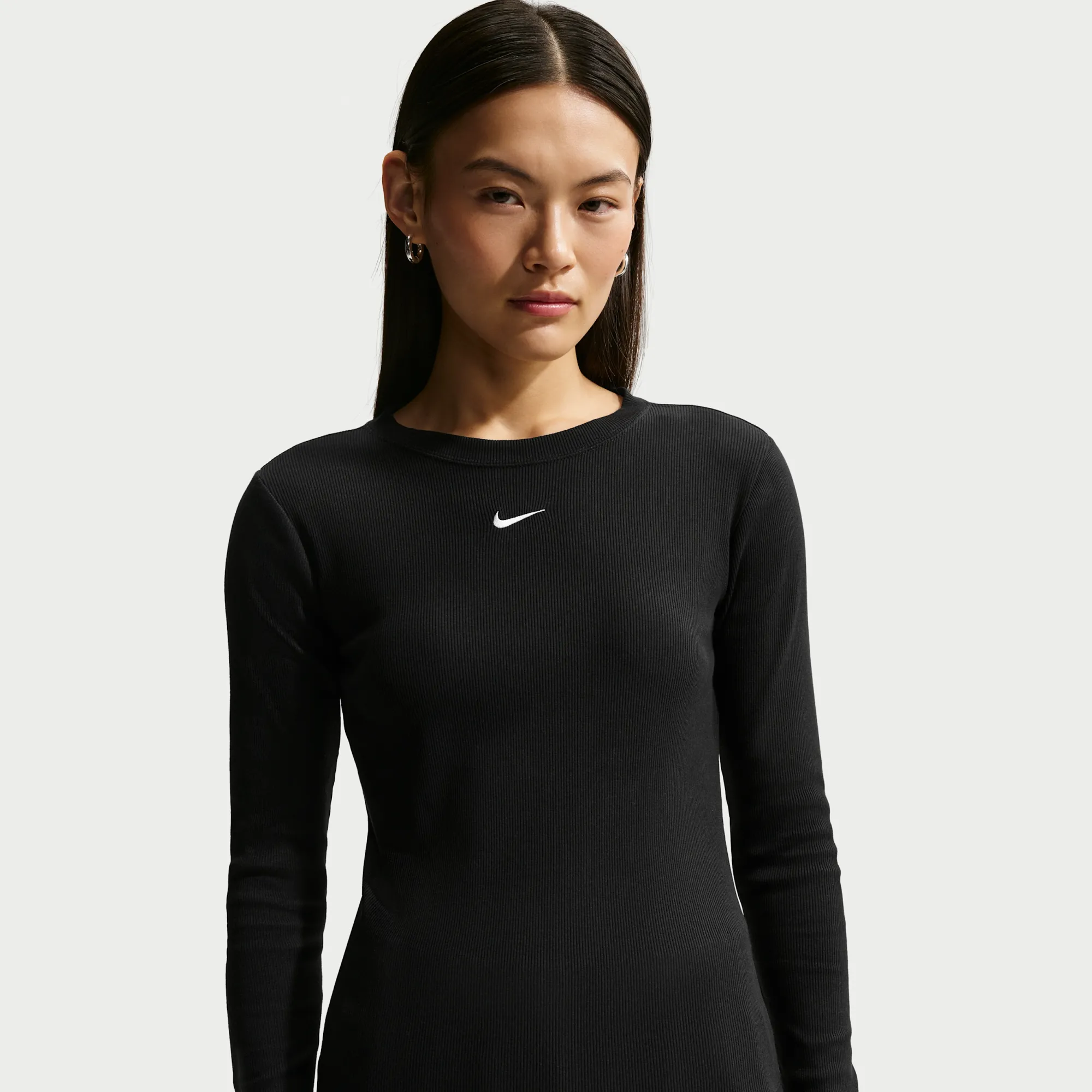 Nike Women's Tight Long-Sleeve Ribbed T-Shirt - Black - Cotton/Elastane