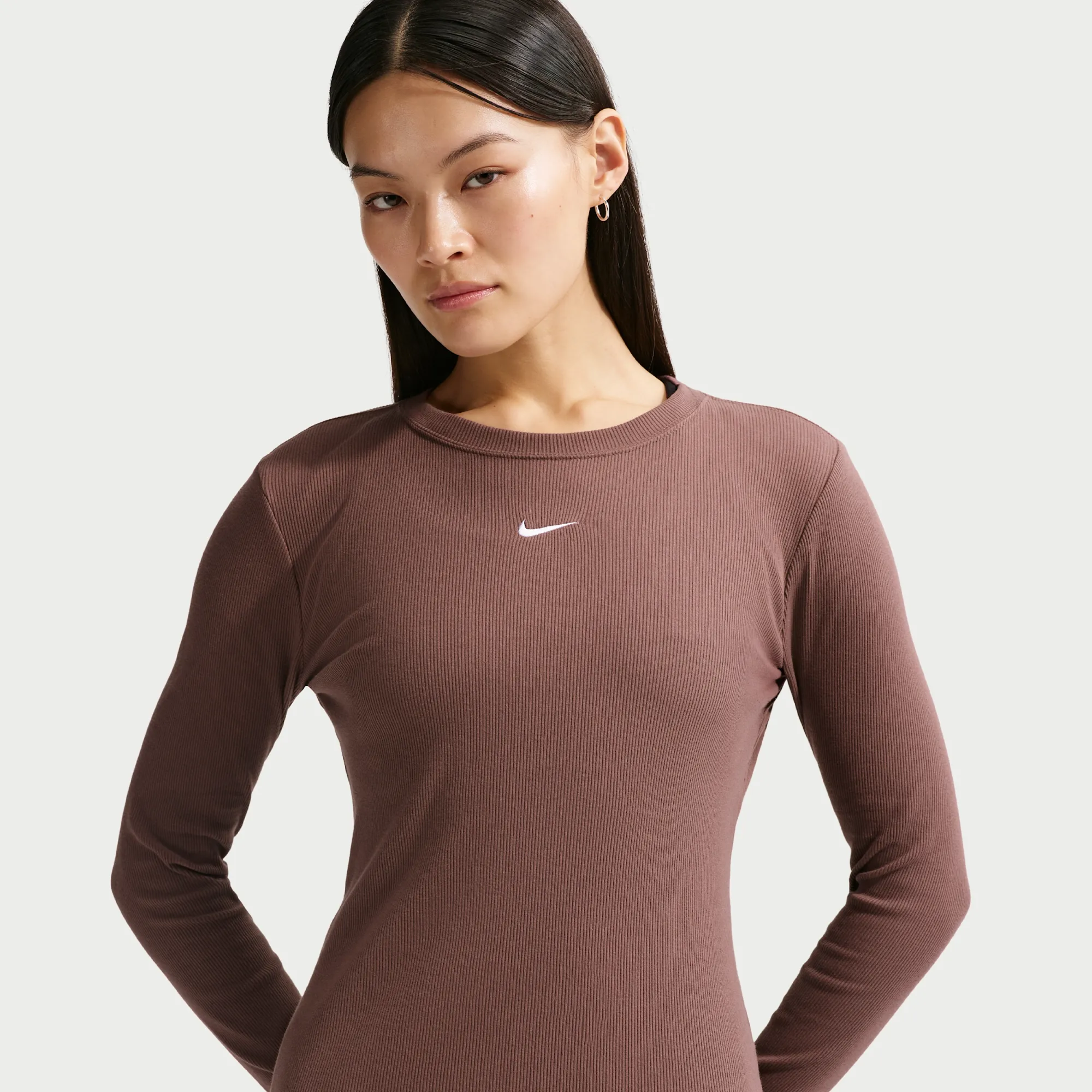 Nike Women's Tight Long-Sleeve Ribbed T-Shirt - Purple - Cotton/Elastane