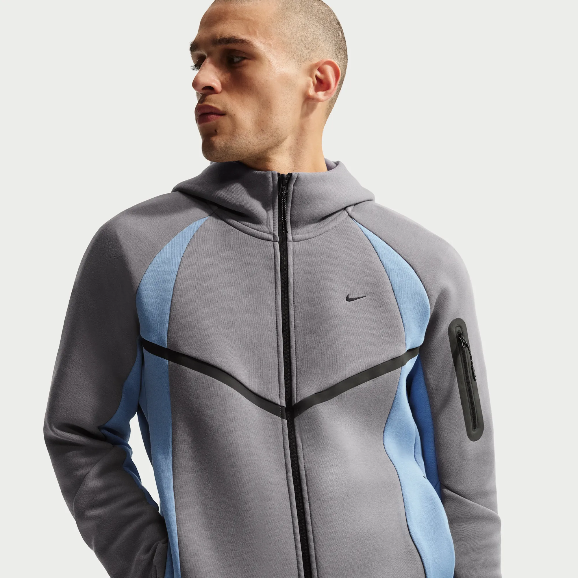 Nike Tech Men's Colour-Block Full-Zip Fleece Windrunner Jacket - Pencil Point - Fleece