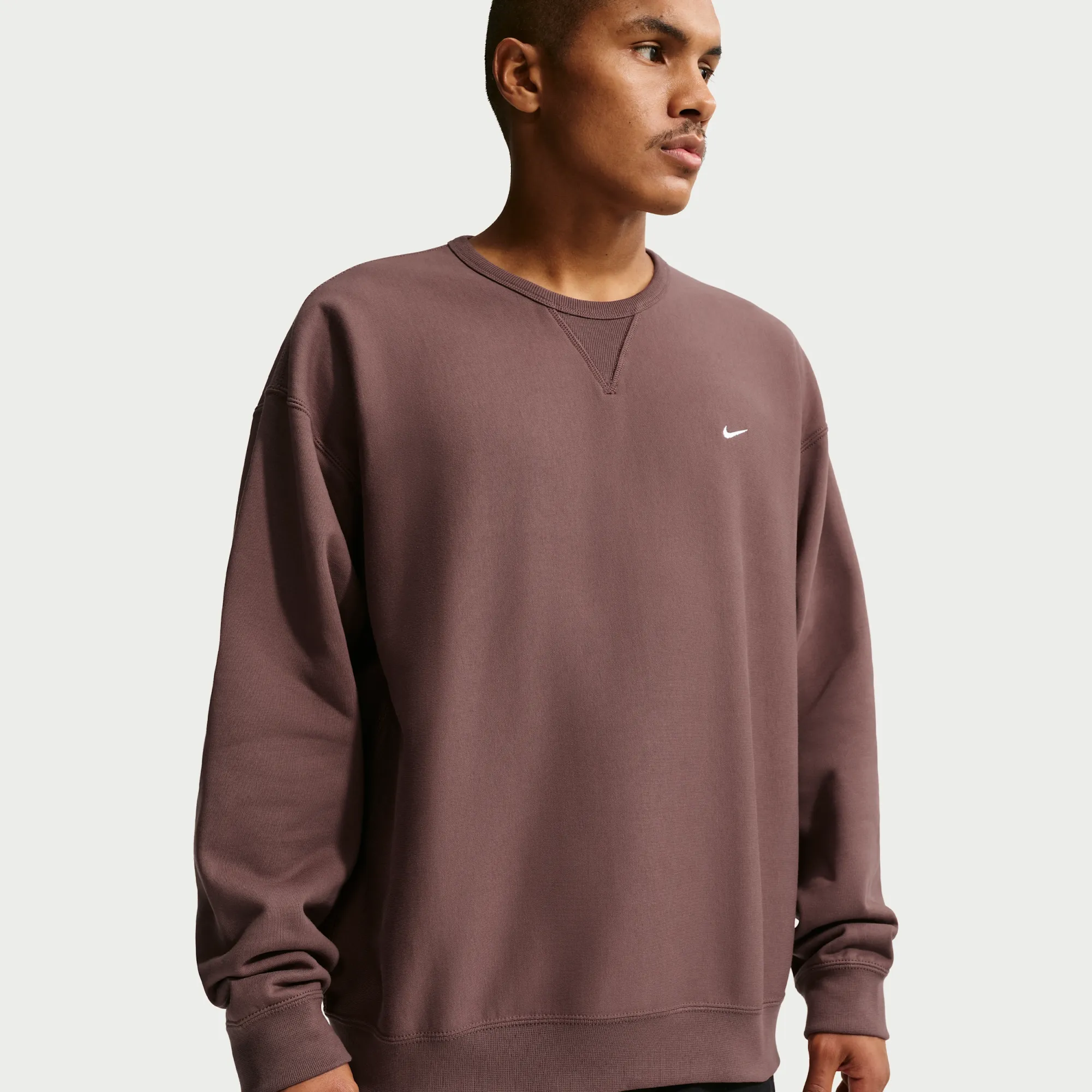 Nike Solo Swoosh Men's Fleece Crew - Purple - Cotton/Polyester