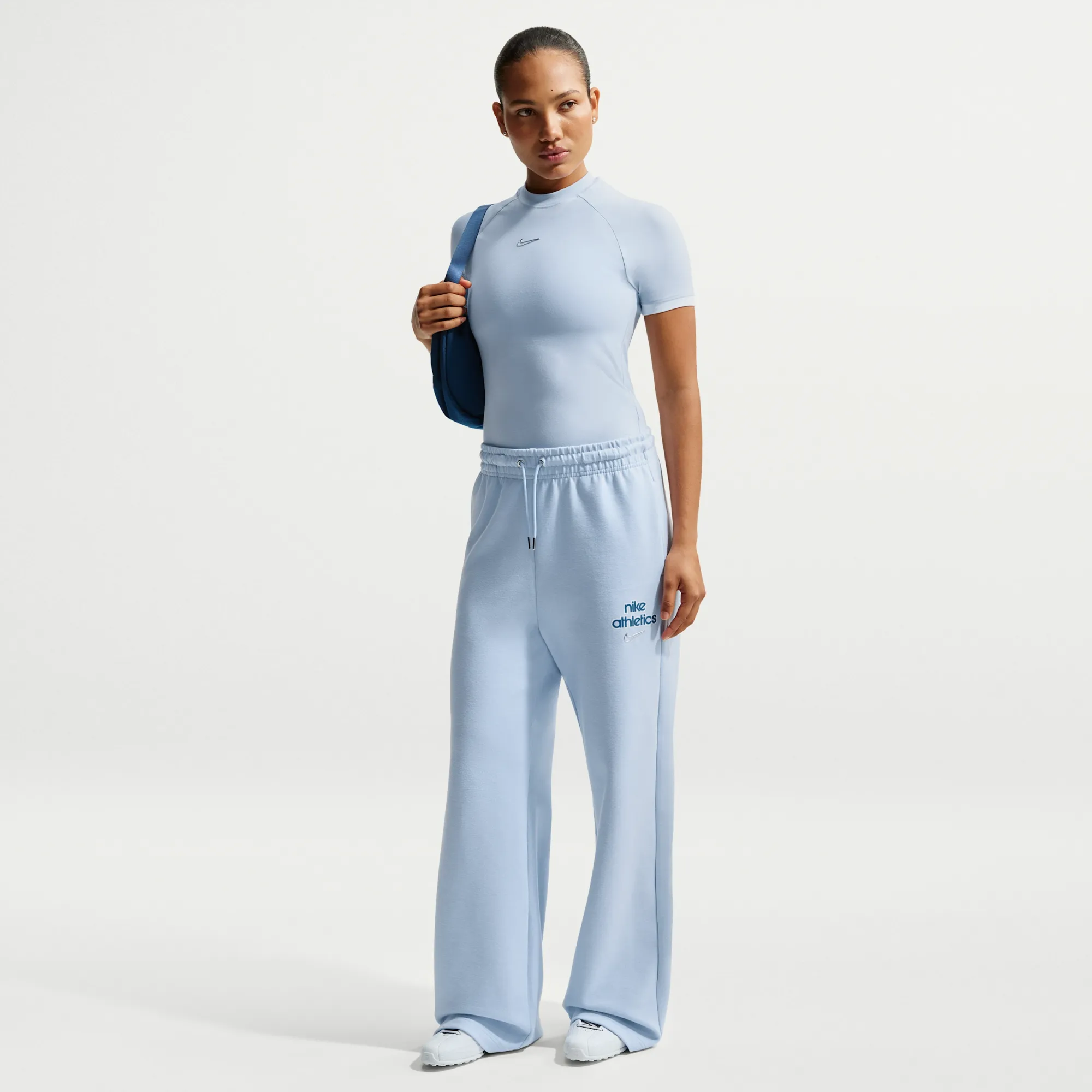 Nike Phoenix Fleece Women's High-Waisted Wide-Leg Trousers - Blue - Cotton/Polyester/Elastane