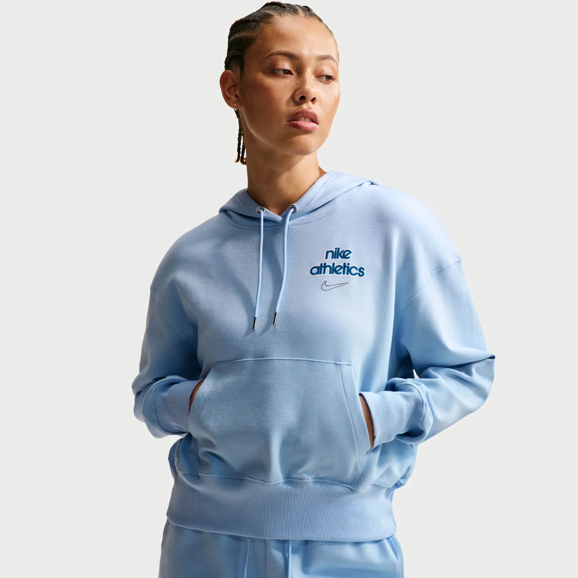 Nike Phoenix Fleece Women's Pullover Hoodie - Blue - Cotton/Polyester/Elastane