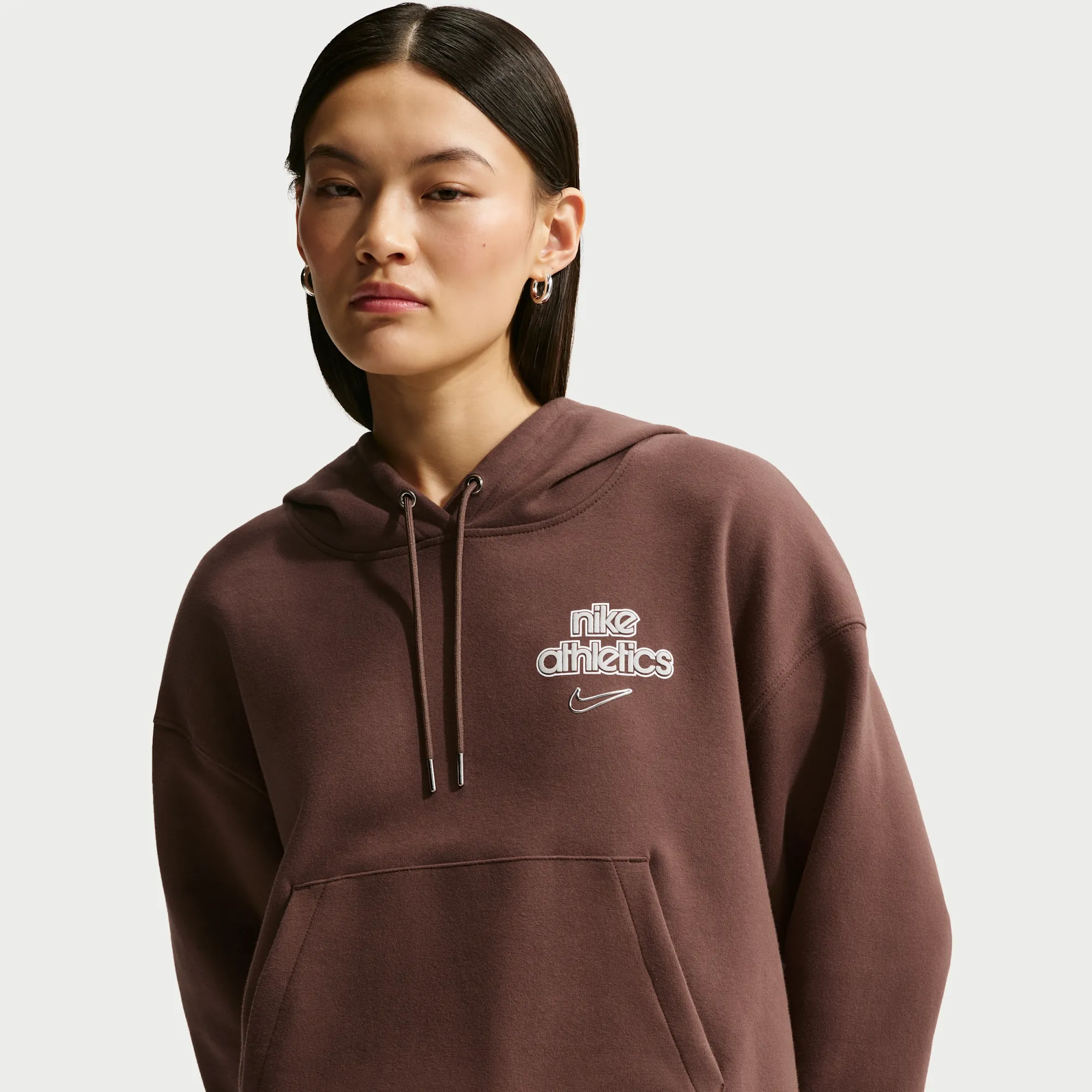 Nike Phoenix Fleece Women's Pullover Hoodie - Brown - Cotton/Polyester/Elastane
