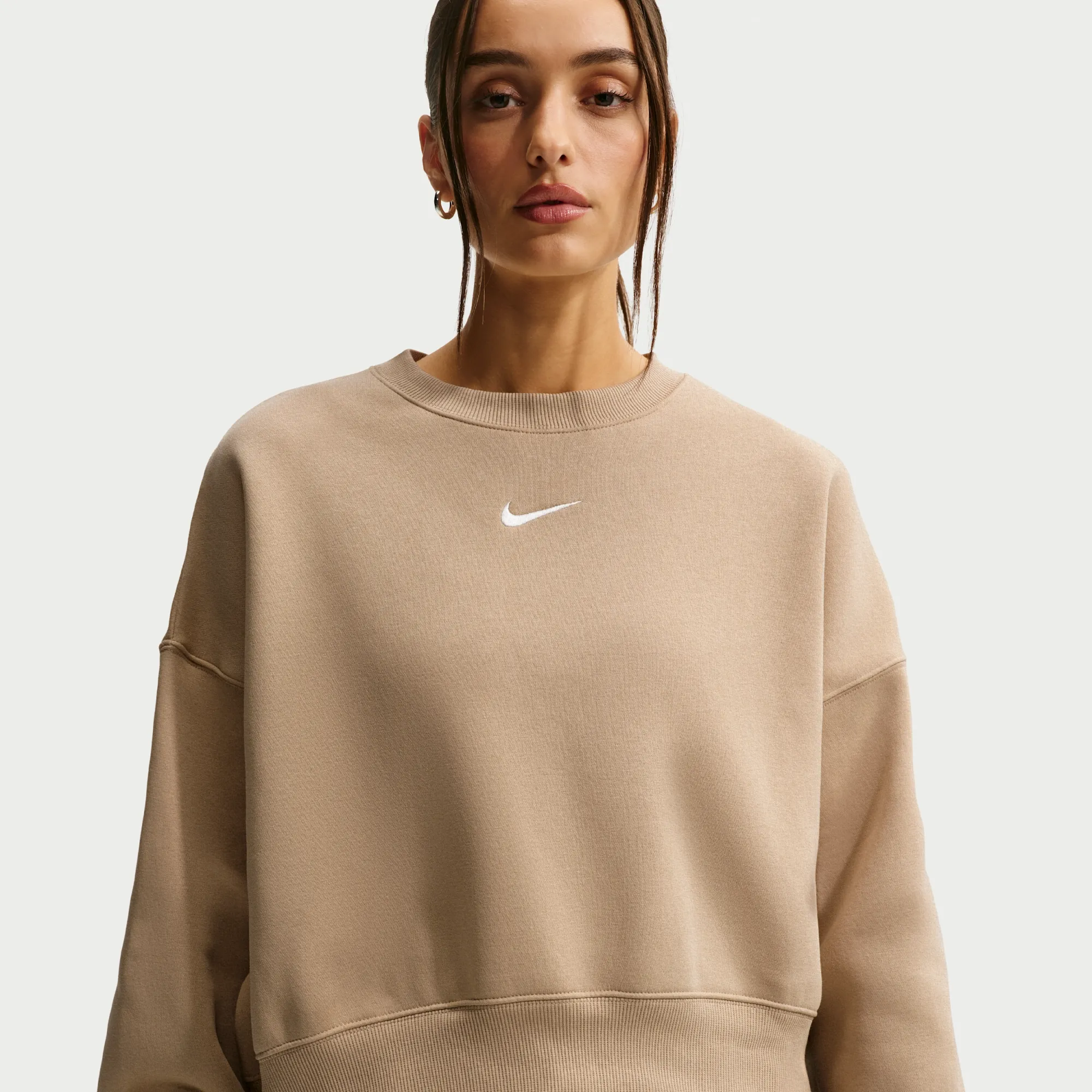 Nike Phoenix Fleece Women's Over-Oversized Crew-Neck Sweatshirt - Brown - Cotton/Polyester