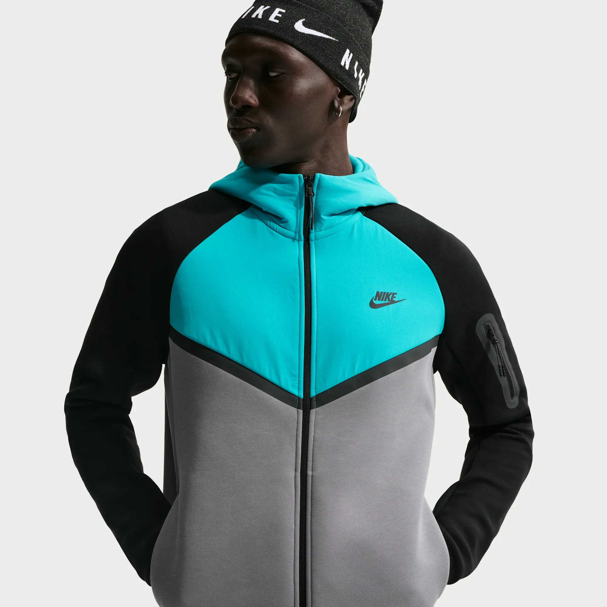 Nike Tech Men's Fleece Windrunner Full-Zip Jacket - Grey - Cotton/Polyester