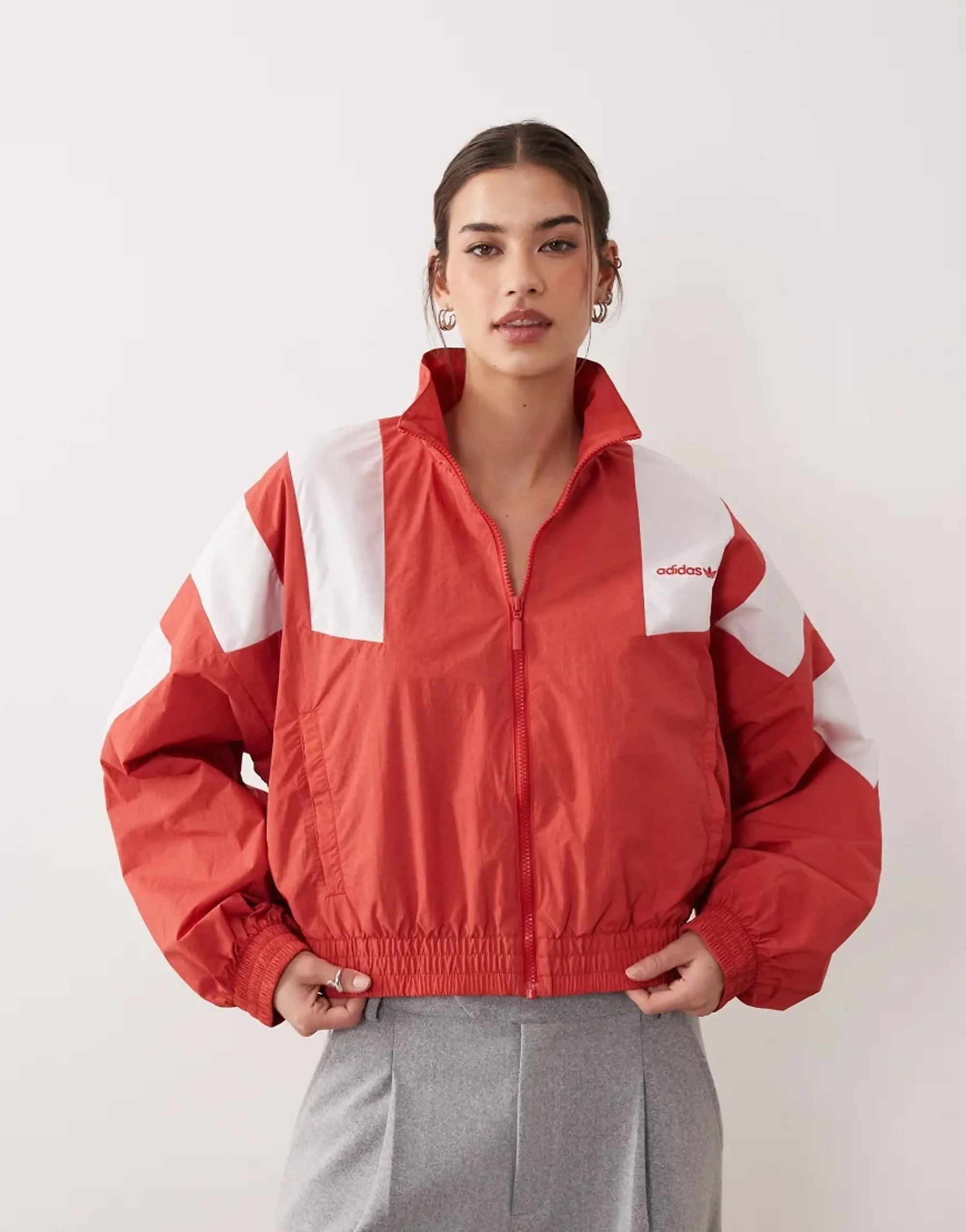 Adidas Originals Blocked Washed Zipped Tracktop In Better Scarlet-Red