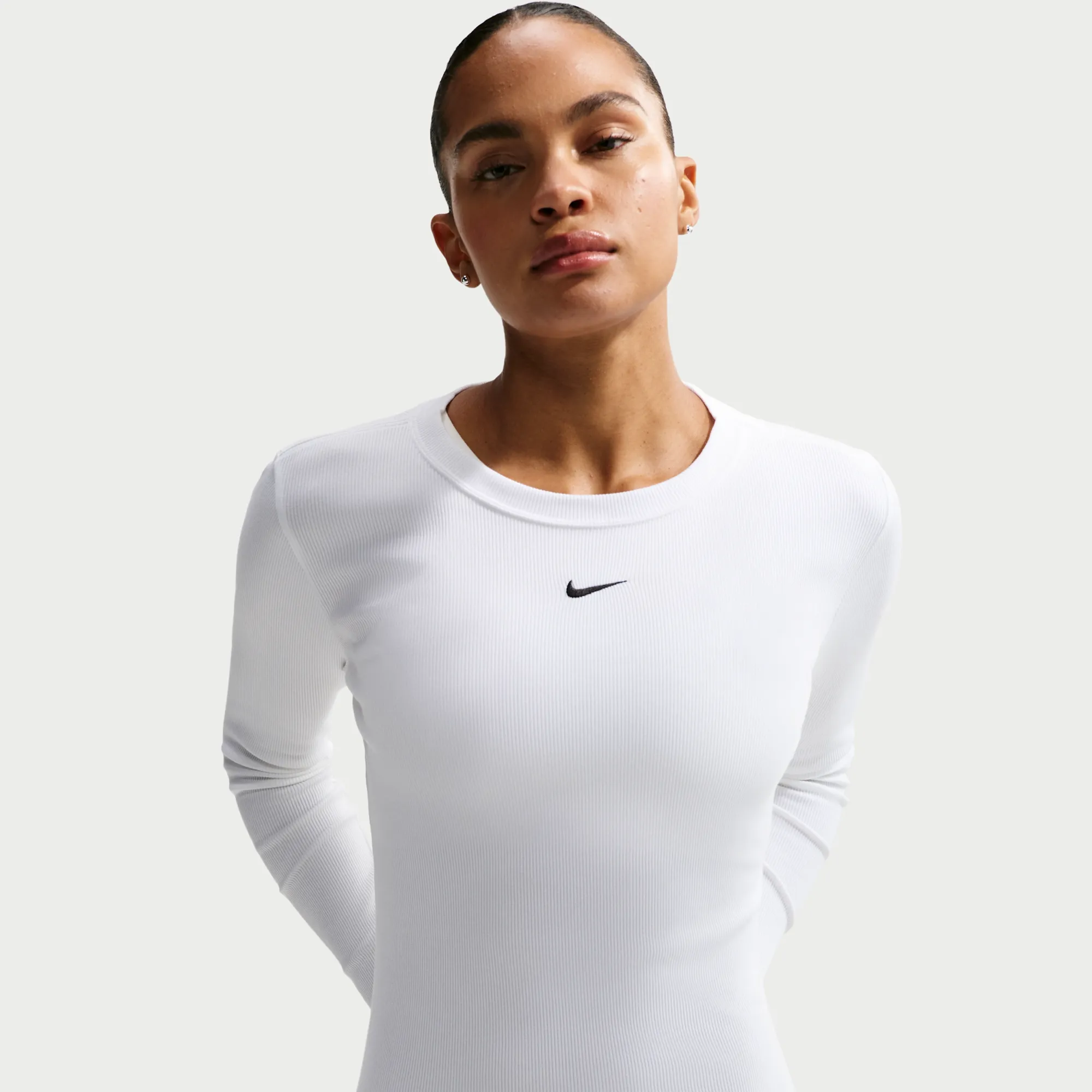 Nike Women's Tight Long-Sleeve Ribbed T-Shirt - White - Cotton/Elastane