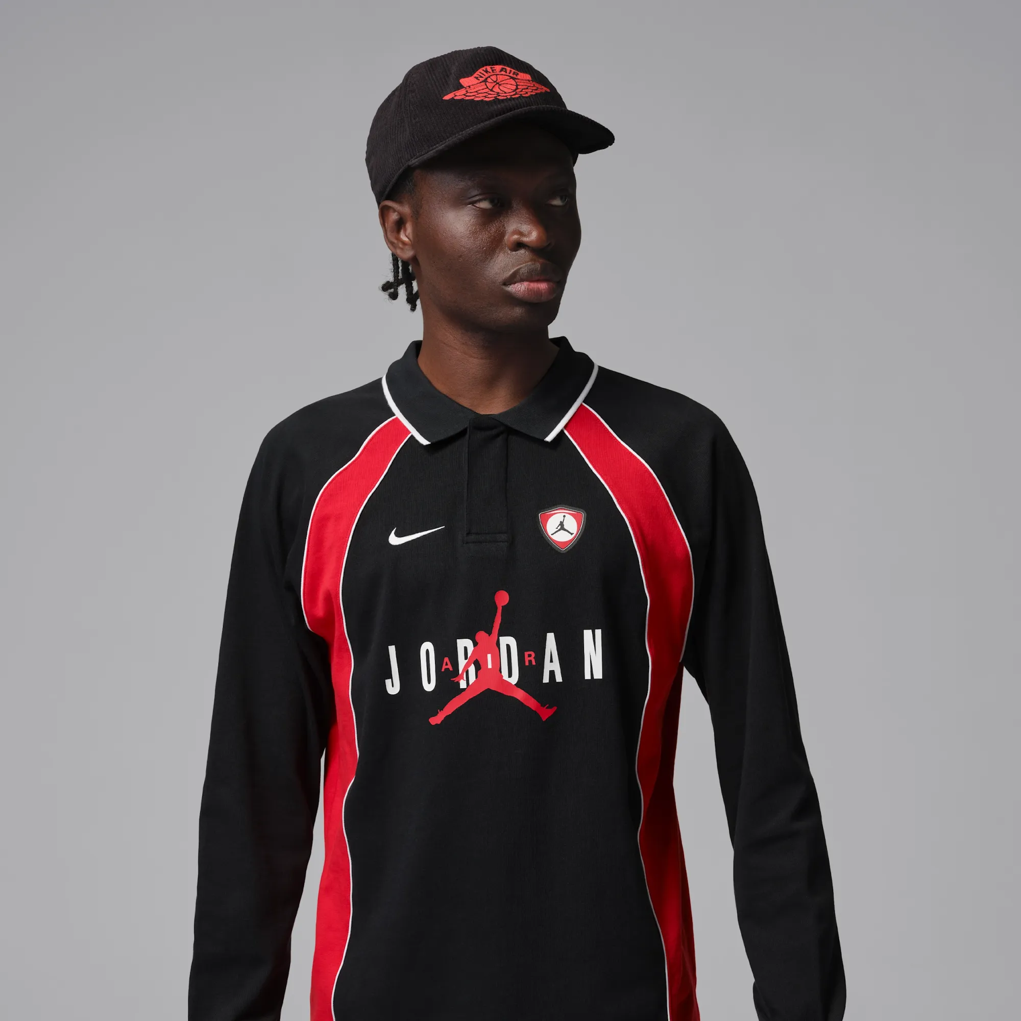 Nike Jordan Flight Men's Long-Sleeve Polo Jersey - Black - Cotton