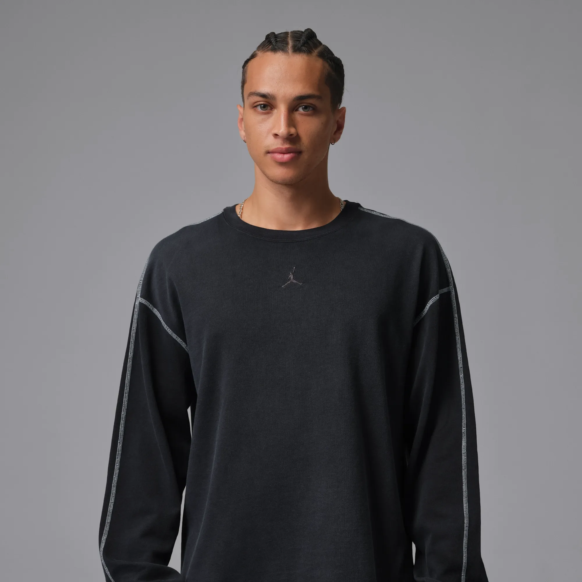 Nike Jordan Flight Men's Heavyweight Long-Sleeve Top - Black - Cotton