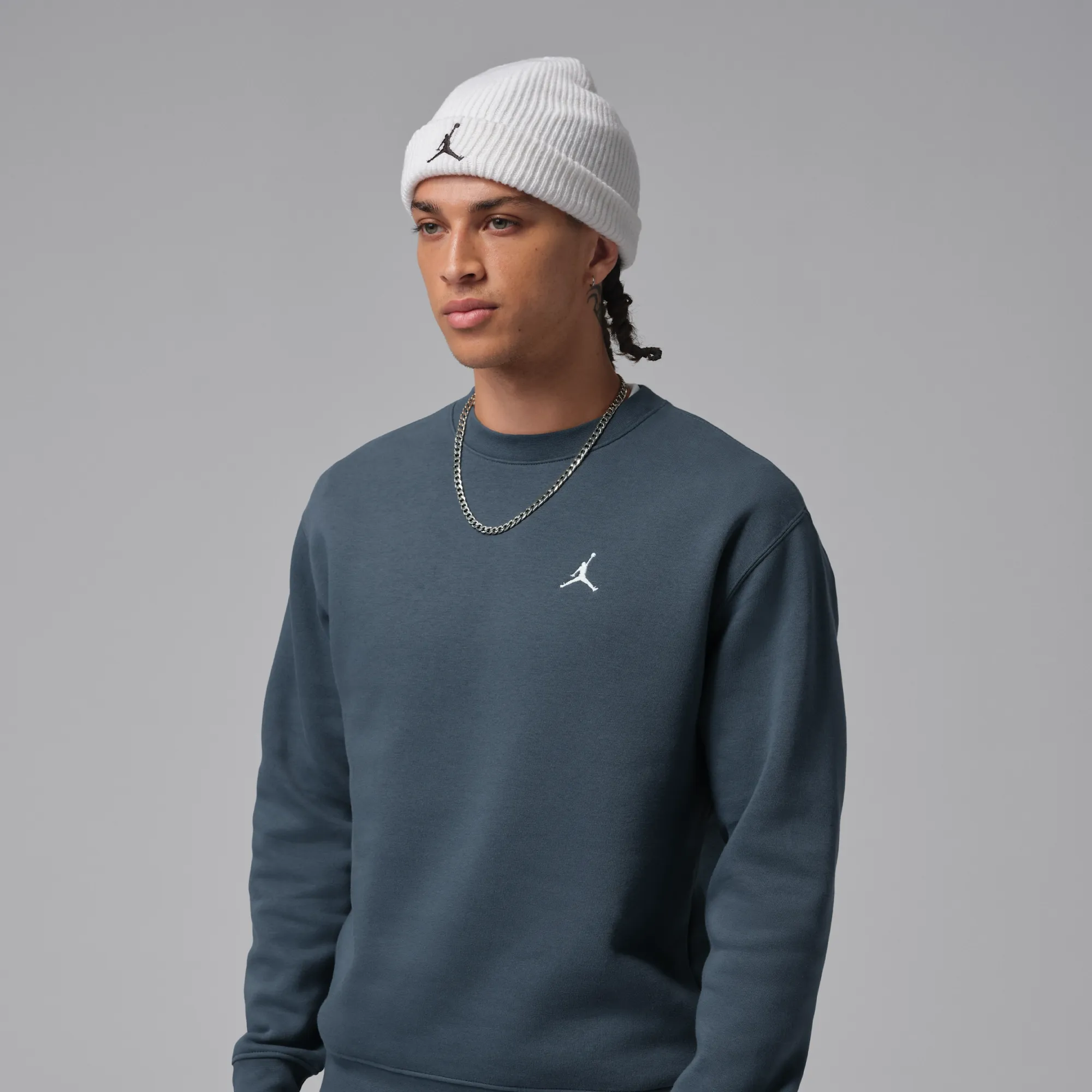 Nike Jordan Brooklyn Fleece Men's Crew-Neck Sweatshirt - Blue - Cotton/Polyester