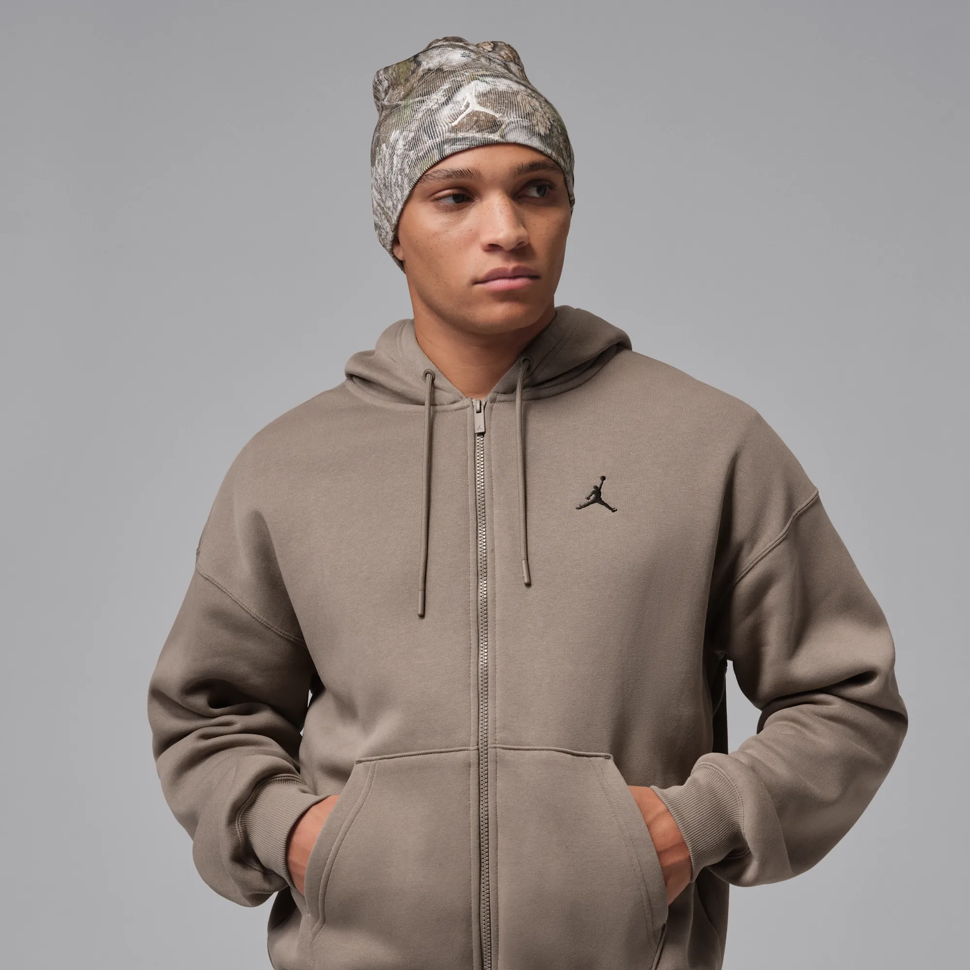 Nike Jordan Brooklyn Fleece Men's Oversized Full-Zip Hoodie - Grey - Cotton/Polyester