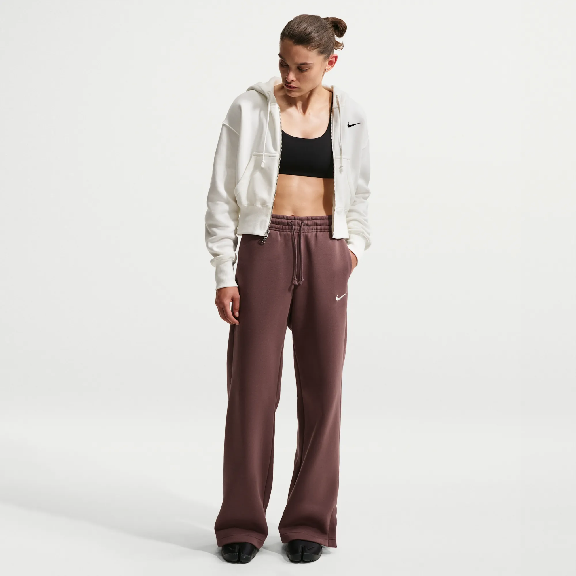 Nike Phoenix Fleece Women's High-Waisted Wide-Leg Trousers - Purple - Cotton/Polyester