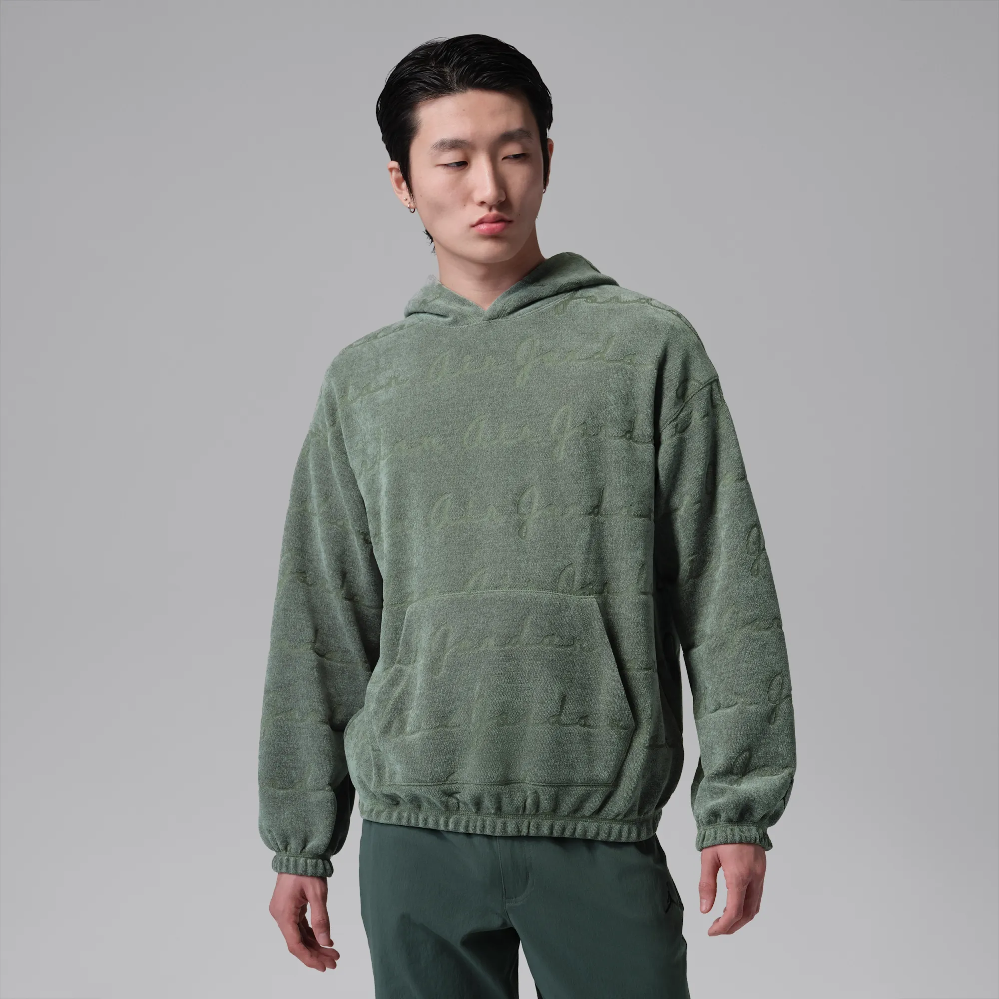 Nike Jordan Flight Men's Jacquard Pullover Hoodie - Green - Polyester