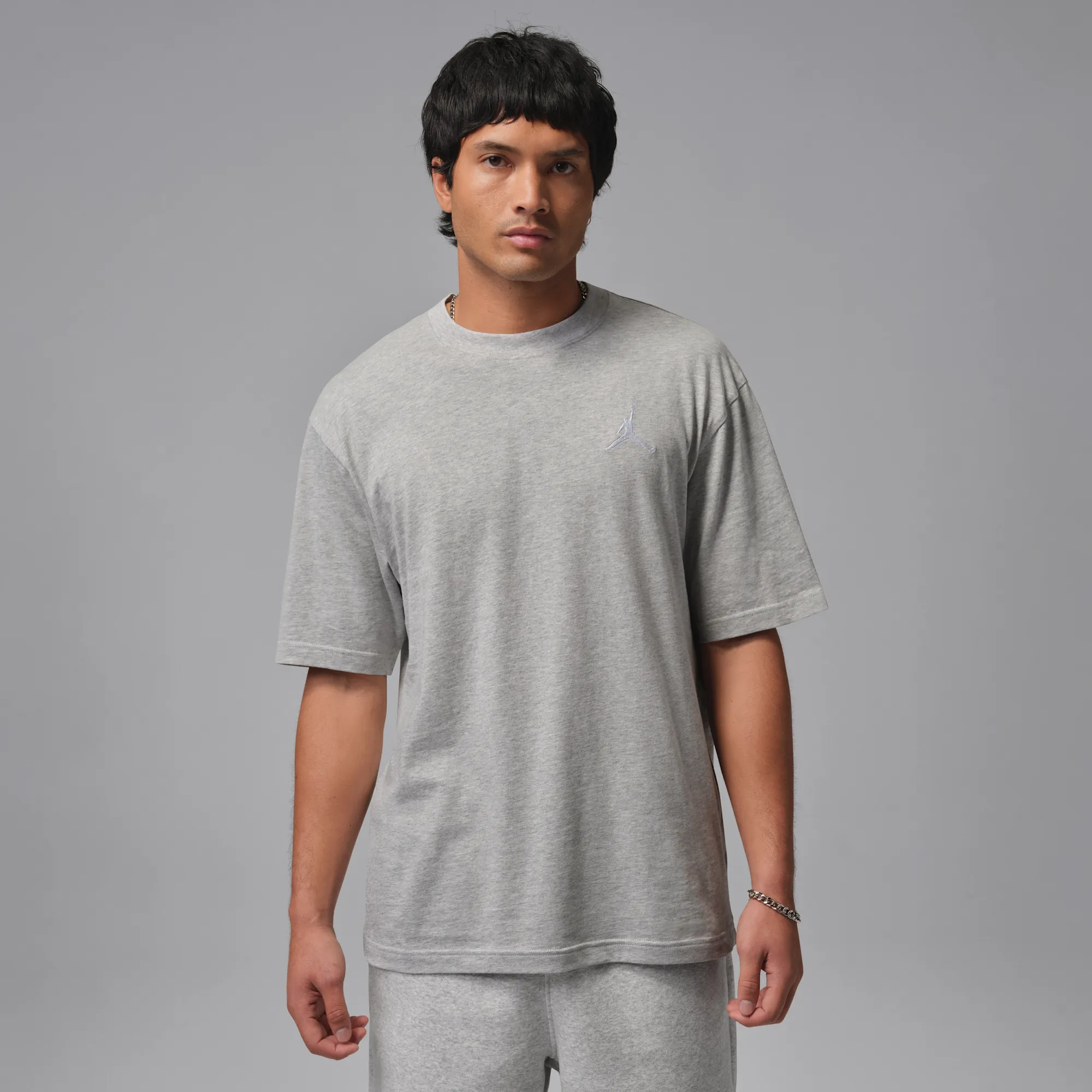 Nike Jordan Men's Embroidered Jumpman T-Shirt - Grey - Cotton