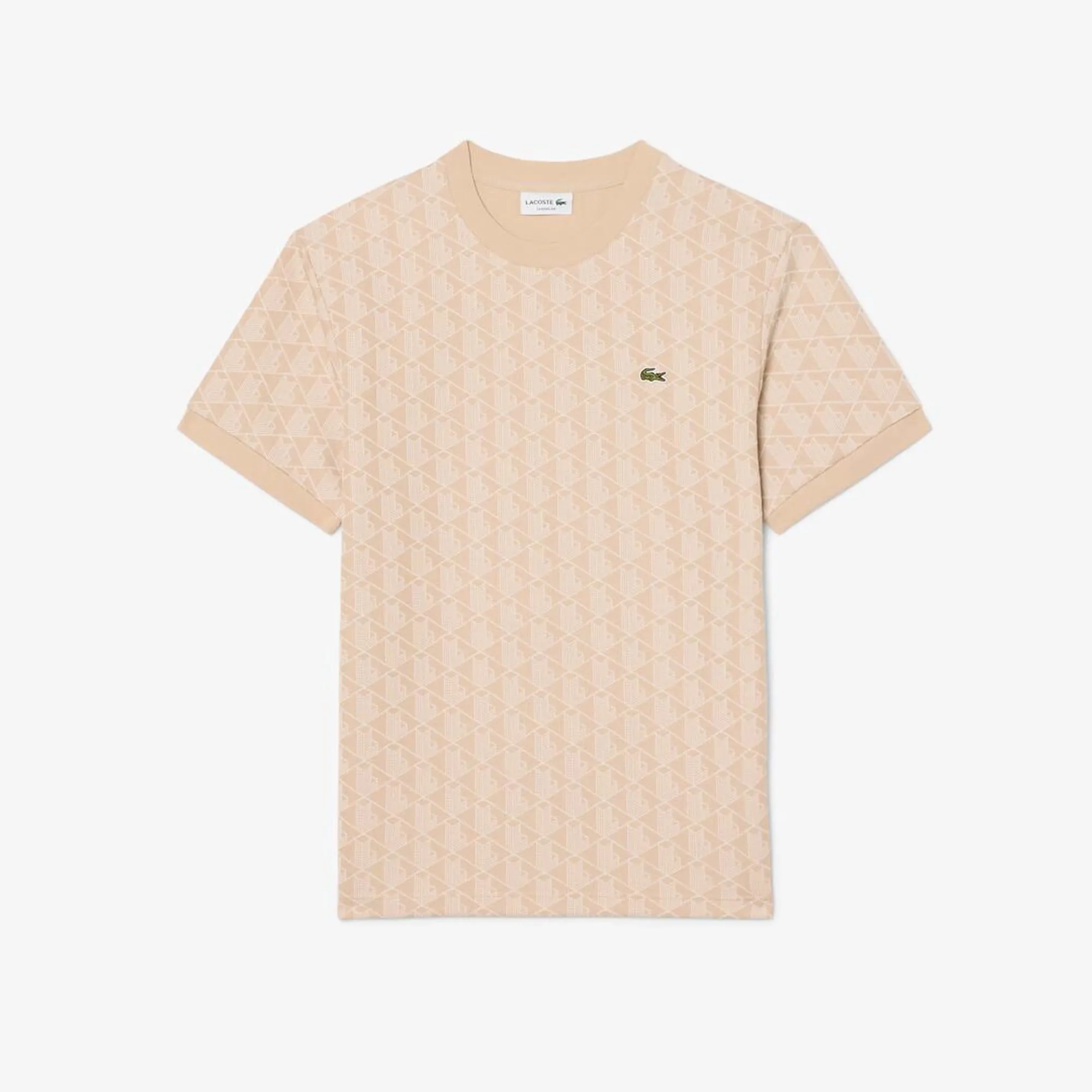 Lacoste Monogram Jacquard T-shirt - Beige / Blanc