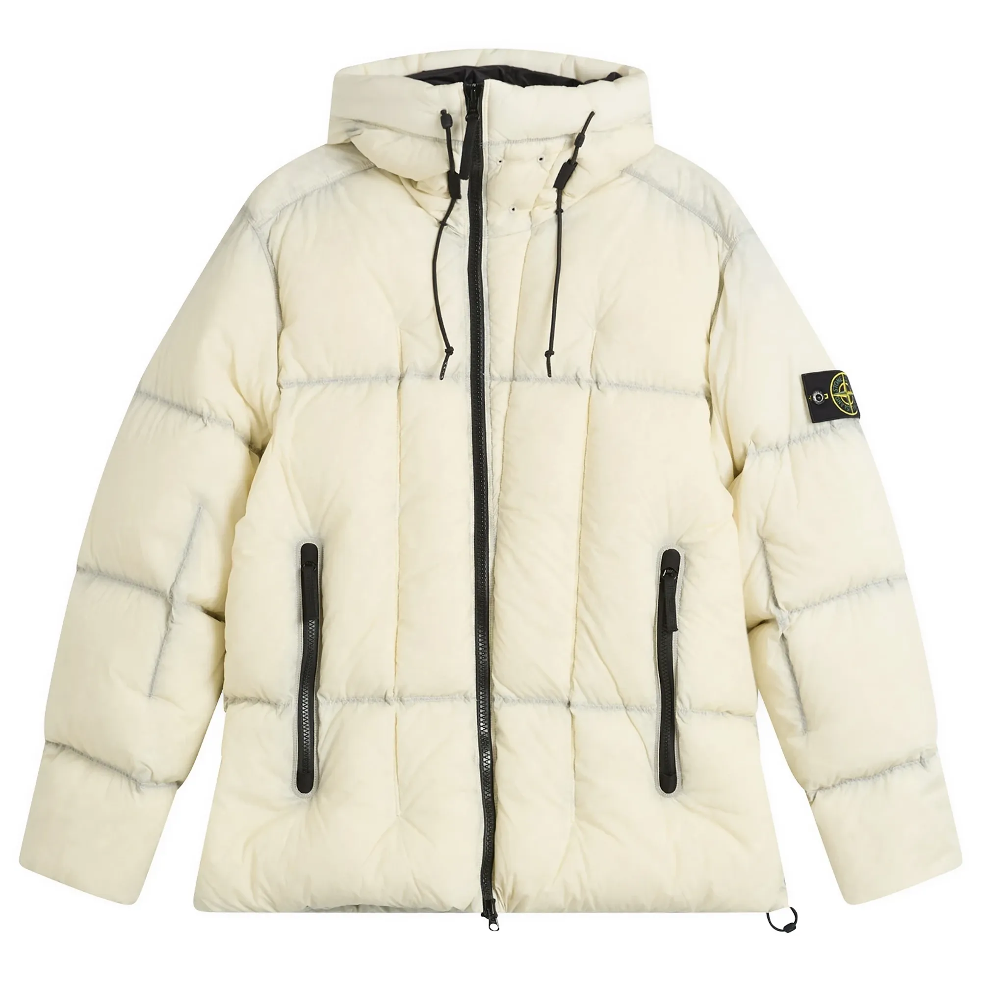Stone Island Men's Seam Faded Light Nylon Tela Down Jacket Ivory