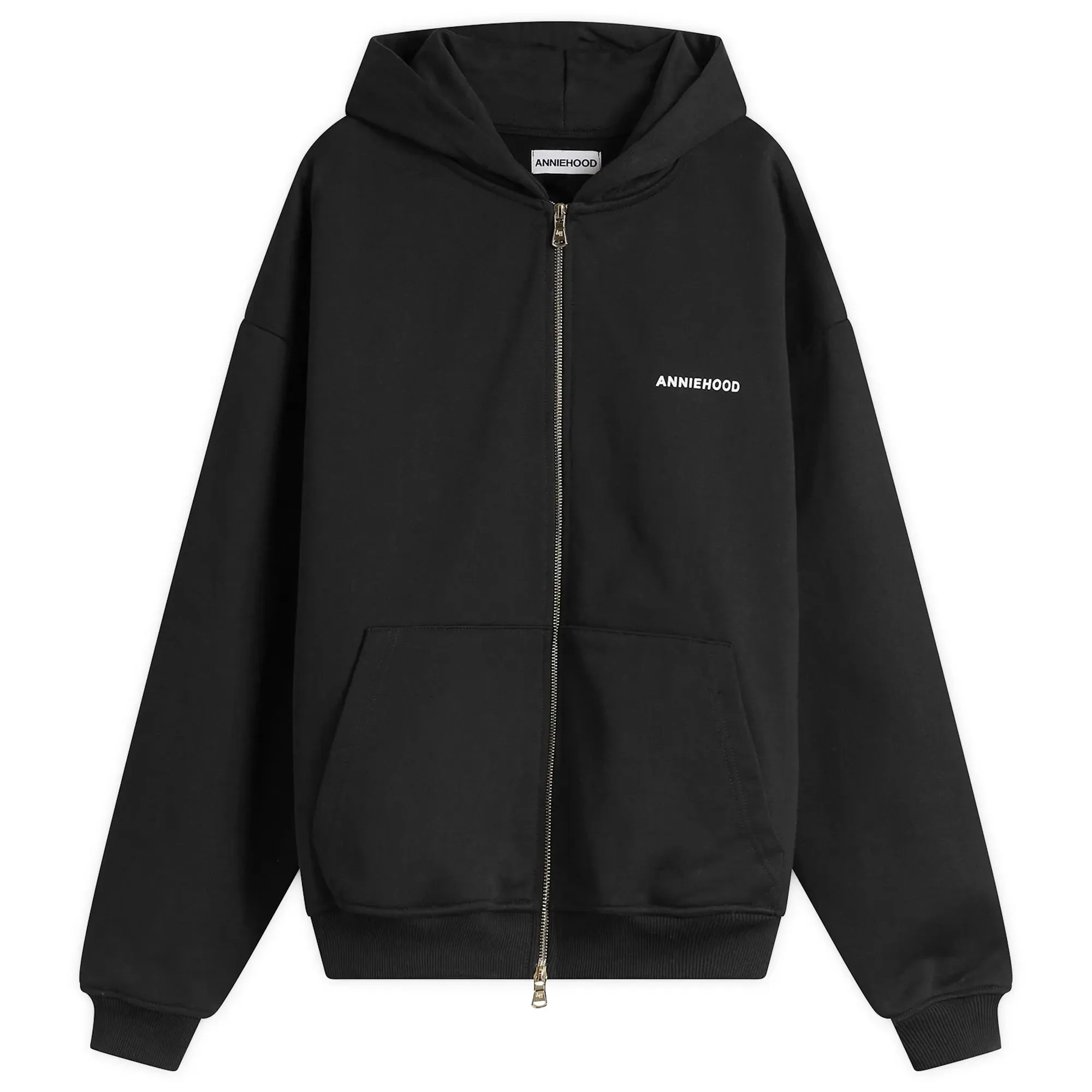 ANNIE HOOD Men's Mini Logo Zip Hoodie Black