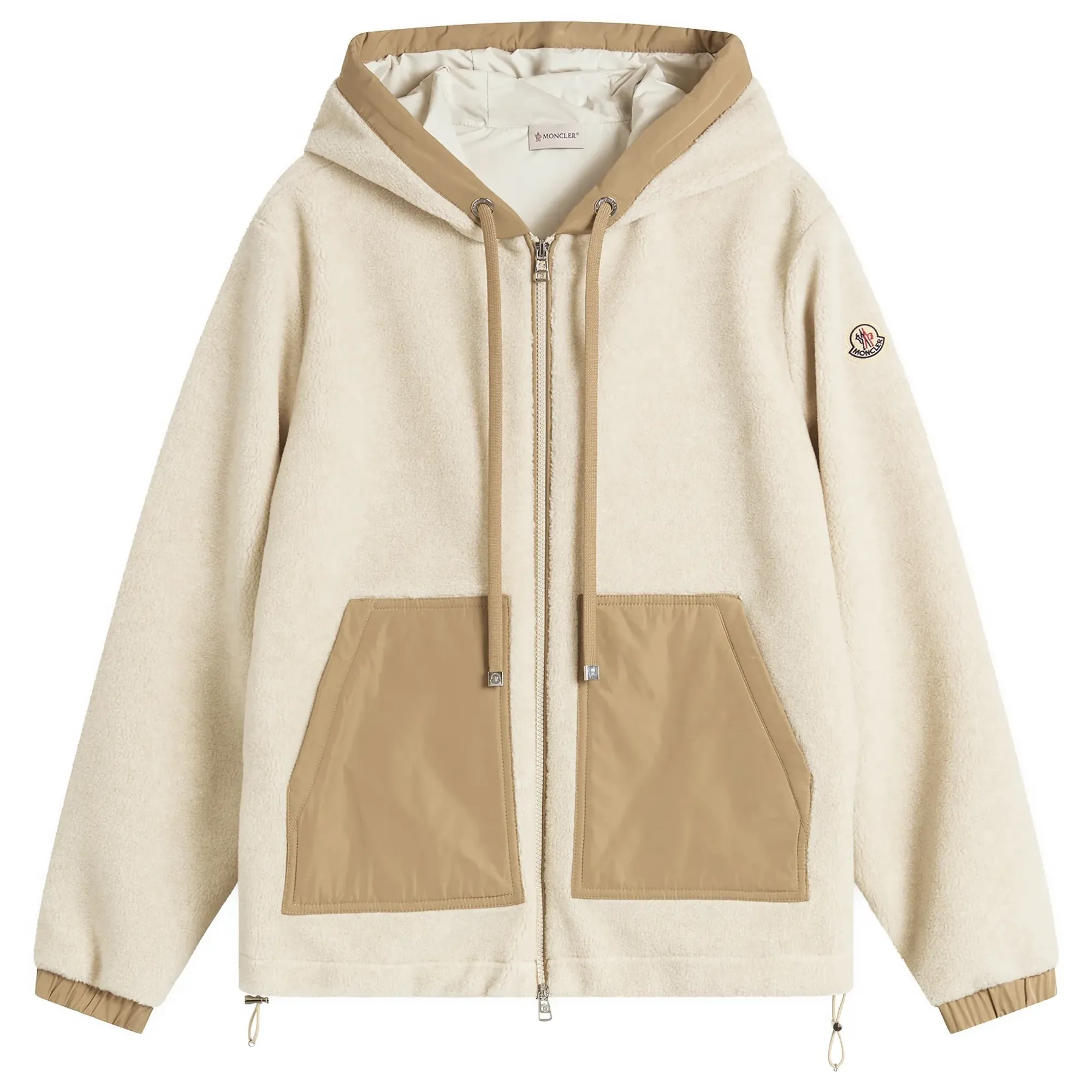 Moncler Men's Teddy Fleece Zip Up Hooded Fleece Beige